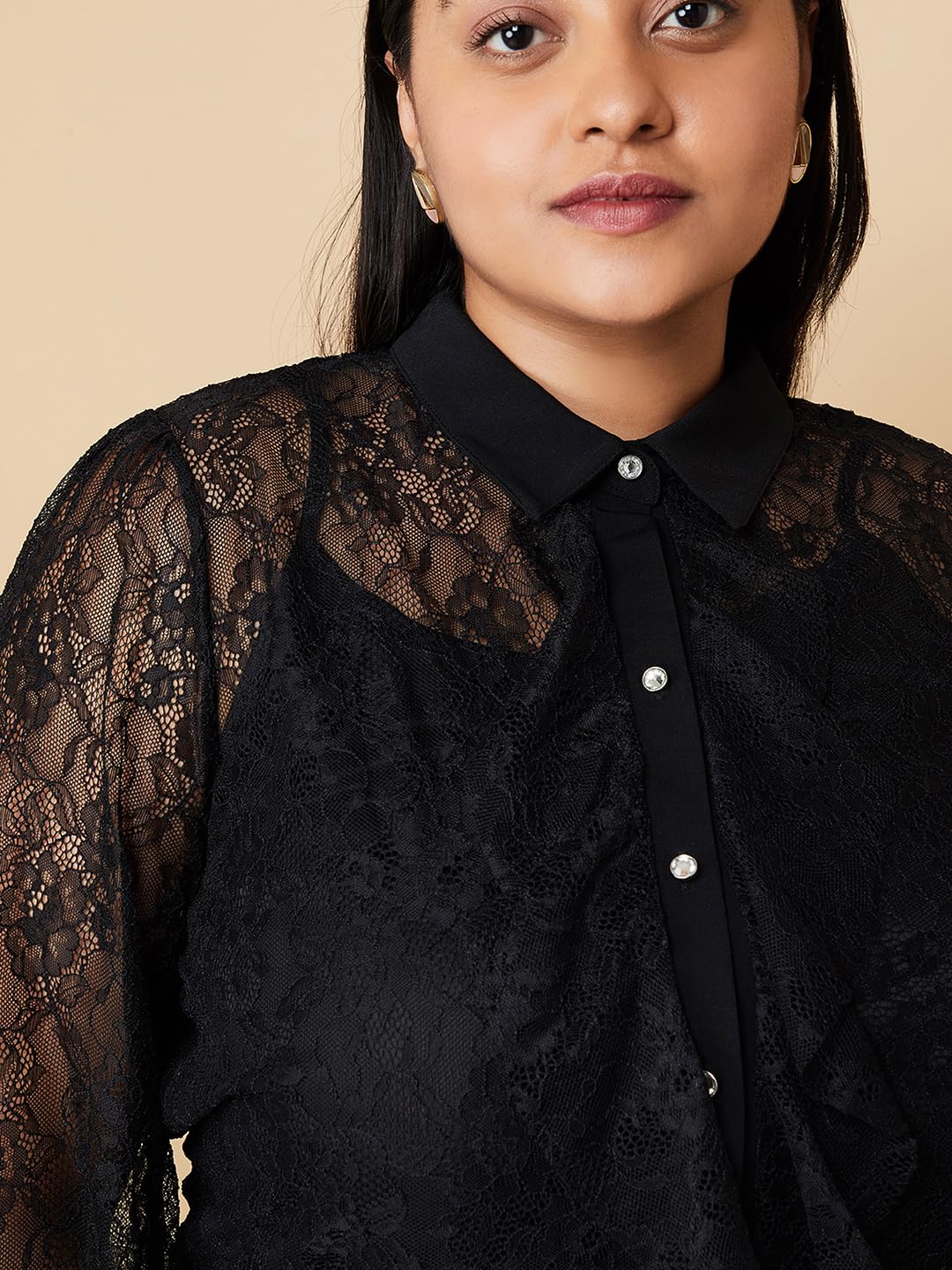 Max Women Plus Size Lace Blouse with Camisole (SR3106P_Blush)