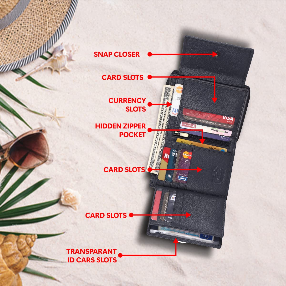 HAMMONDS FLYCATCHER Leather Ladies Wallet for Woman with 14 Card Slots - Clutch Purse for Women, Ladies Wallet for Women Stylish, Purse for Woman, Grey