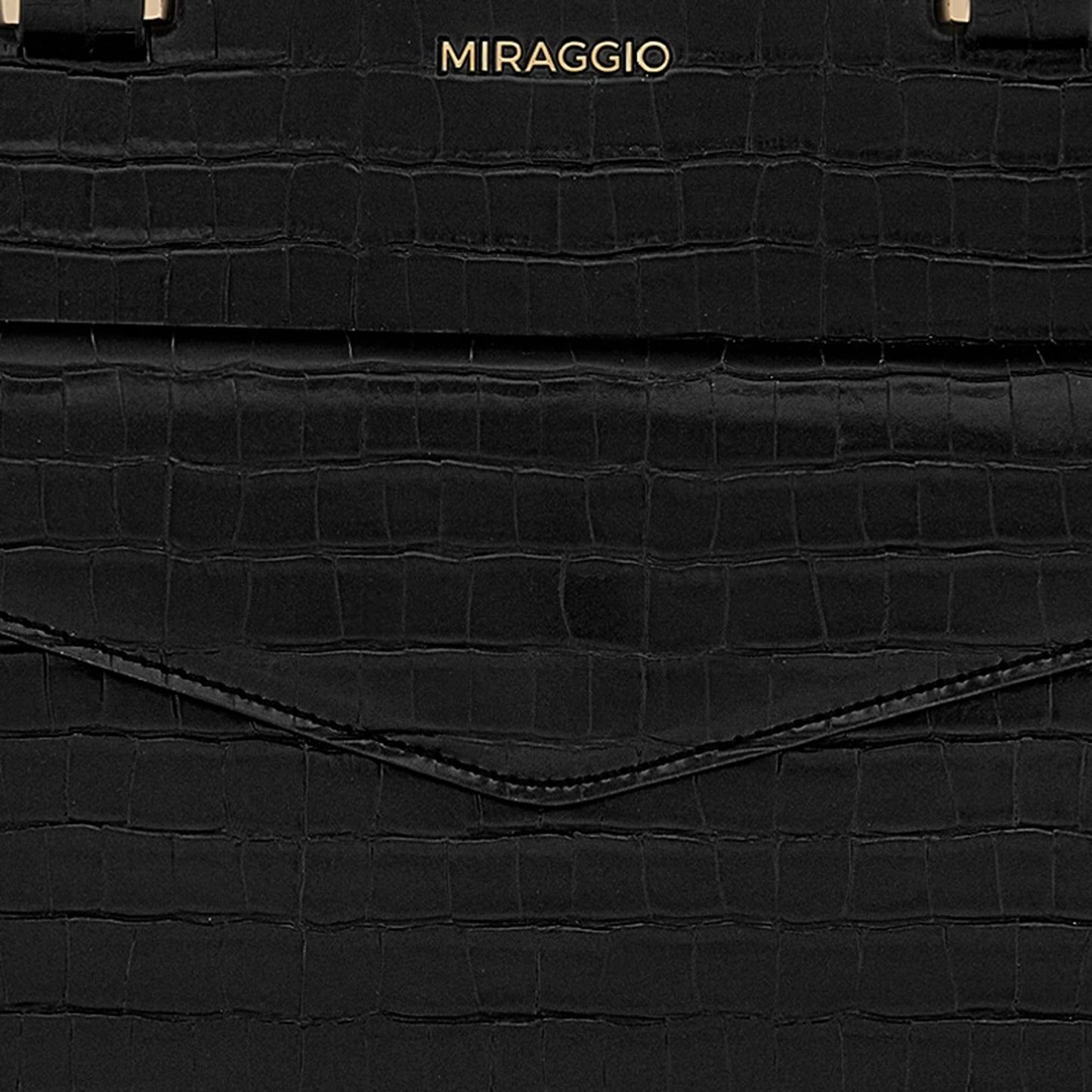 Miraggio Harper Croc-Textured Top Handle Handbag with Detachable Sling Strap (Black)