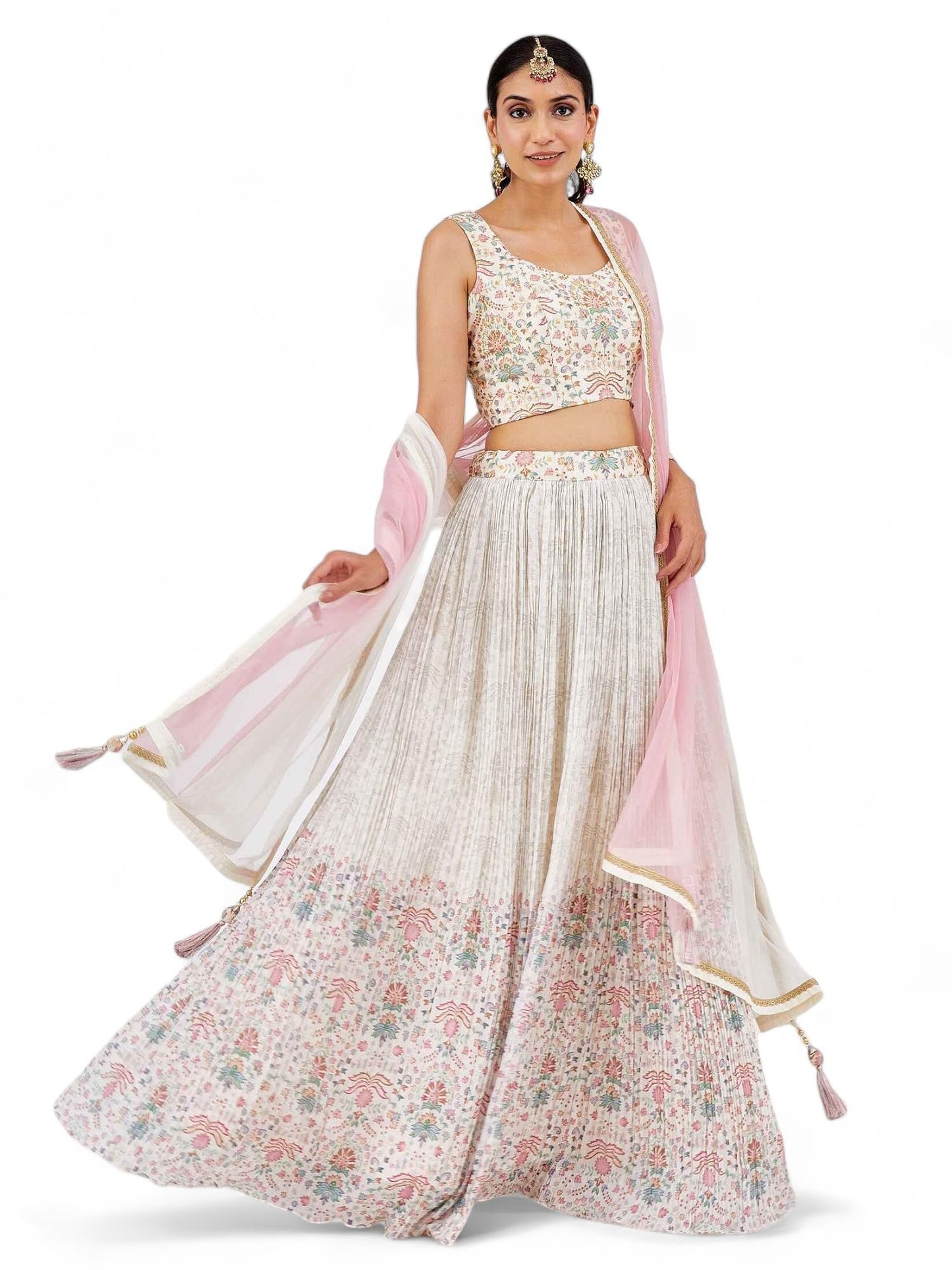 Zeel Clothing Women's Floral Printed Georgette New Semi-Stitched Lehenga Choli With Dupatta (5081-White-Womens-Lehenga-Choli-Latest; Free Size)