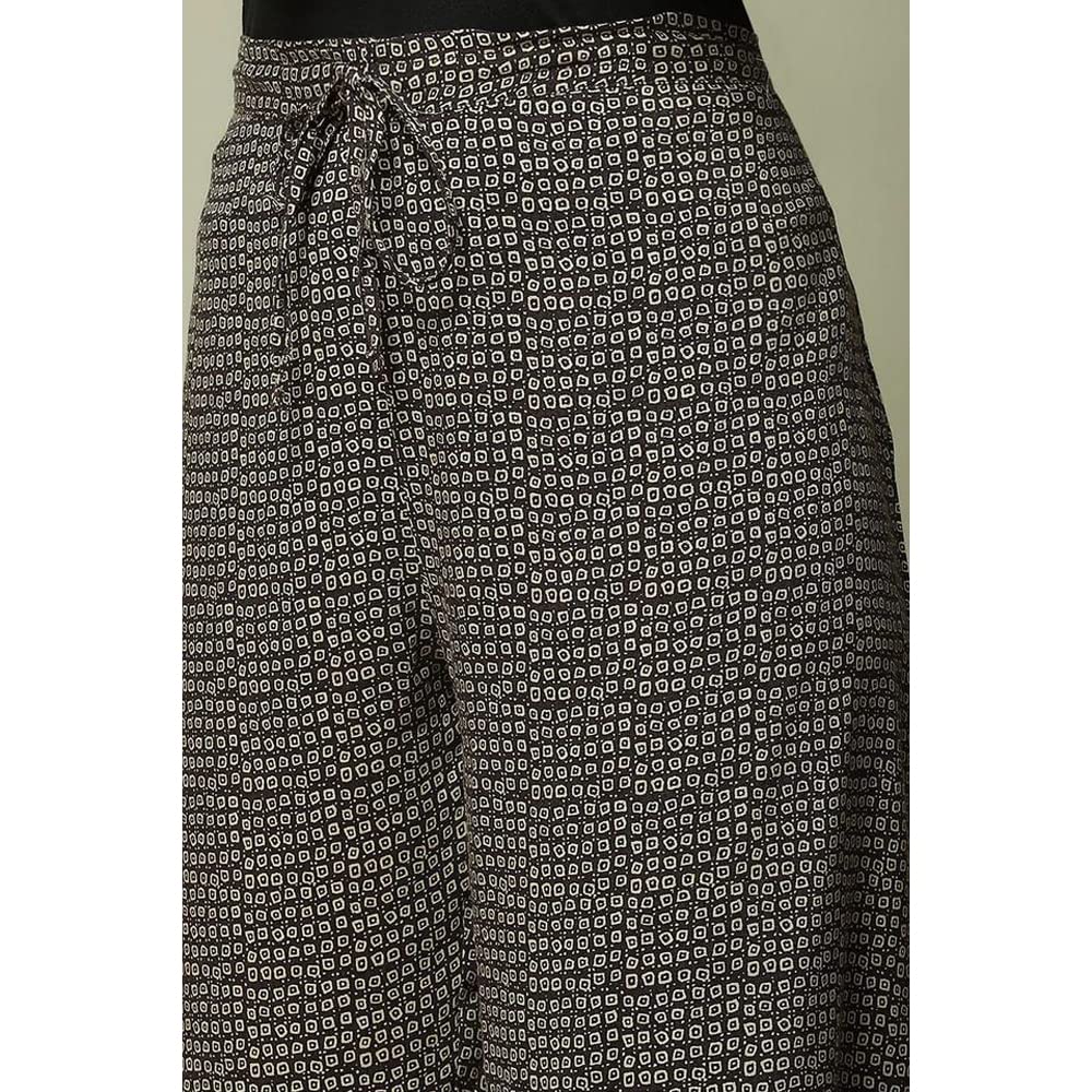 BIBA Women Mid Rise Printed Straight Mix and Match(Geo Trib19042_Black_L), Palazzo