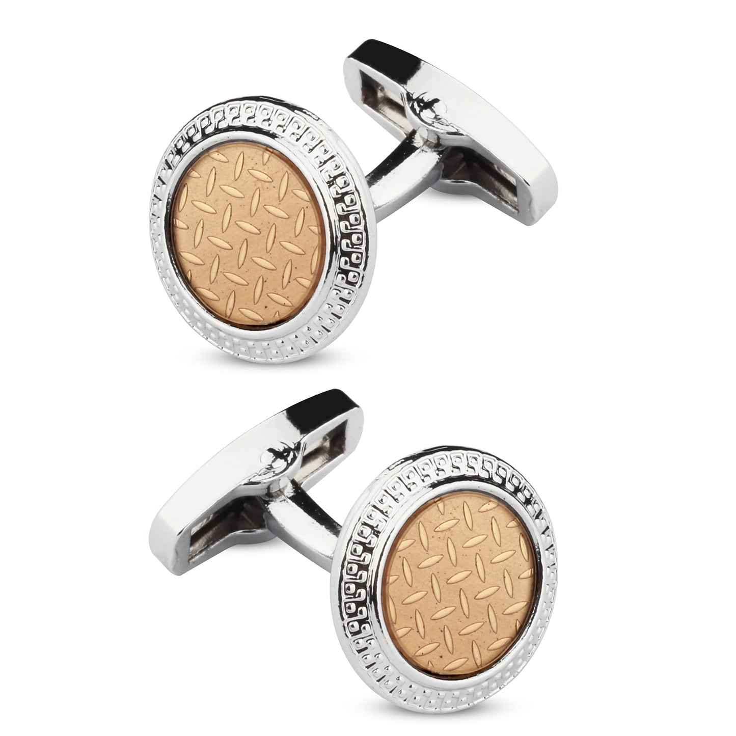 Panajatan Basket Weave Check Design Peach and Silver Couloured Cufflinks for Men m