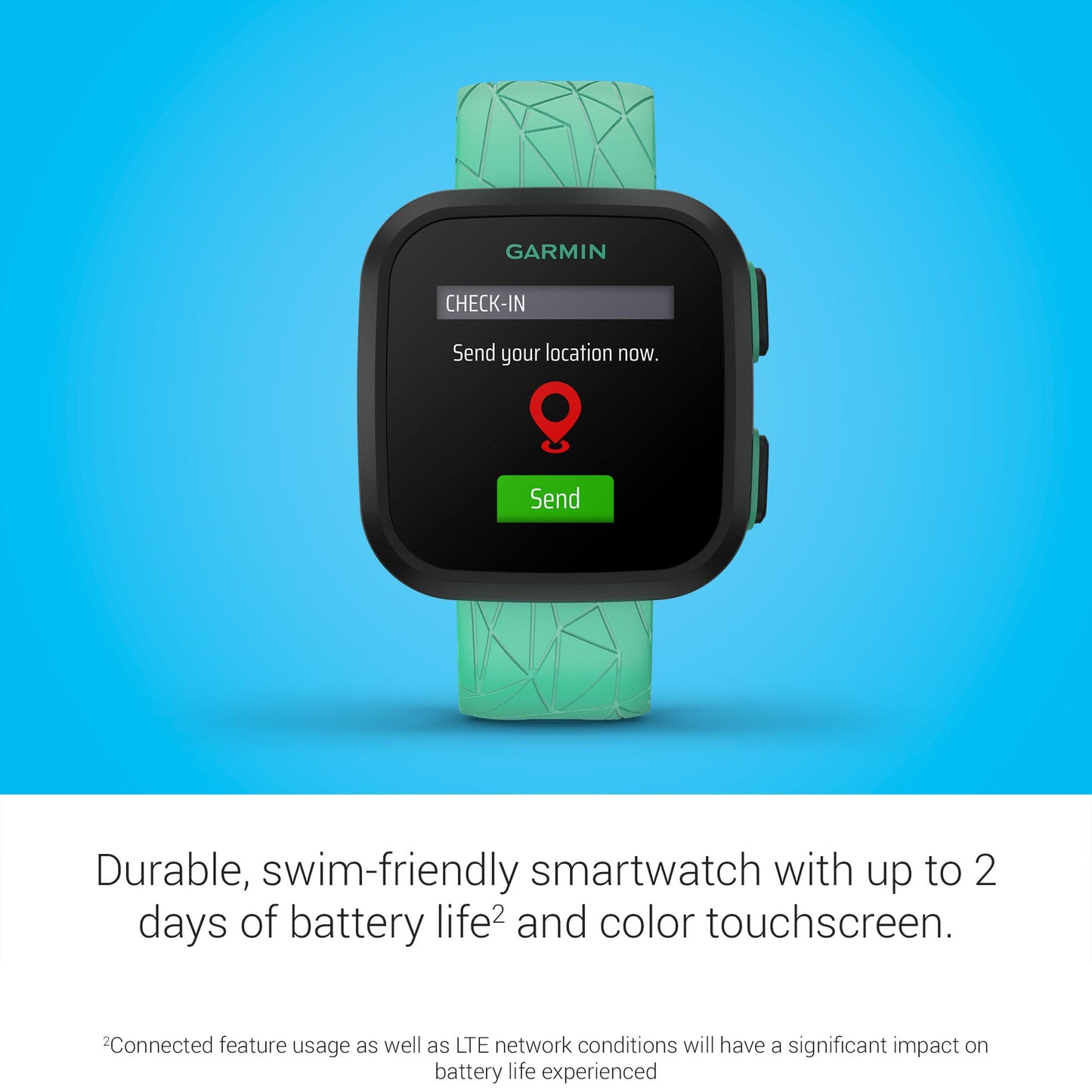 Garmin Bounce™, Kids Smartwatch, Two-Way Text and Voice Messaging, Location Tracking (Green Burst)