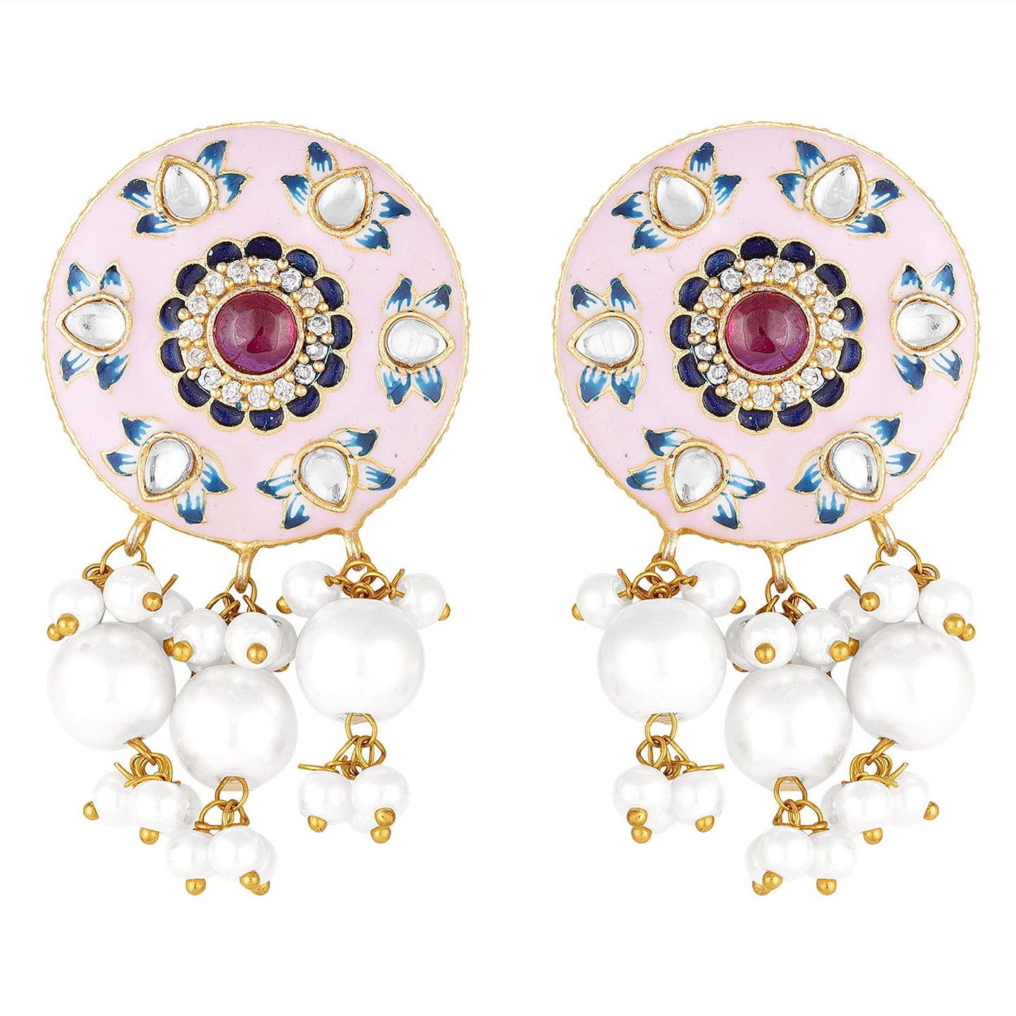 Peora Original Handcrafted Pink Meenakri Choker Necklace with Earrings Jewellery Set for Women