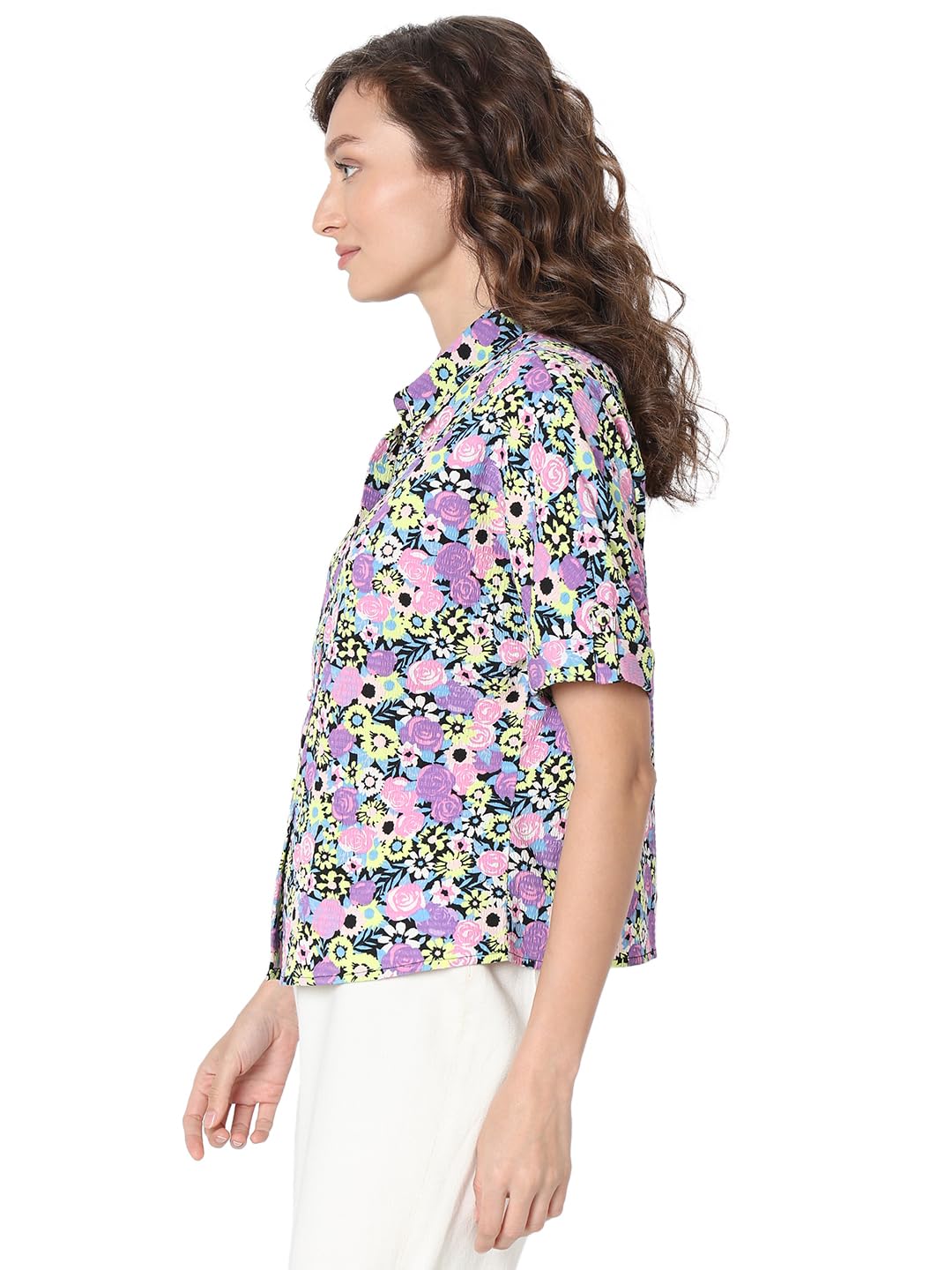 VERO MODA Women Floral Print Purple Polyester Regular Fit Shirt
