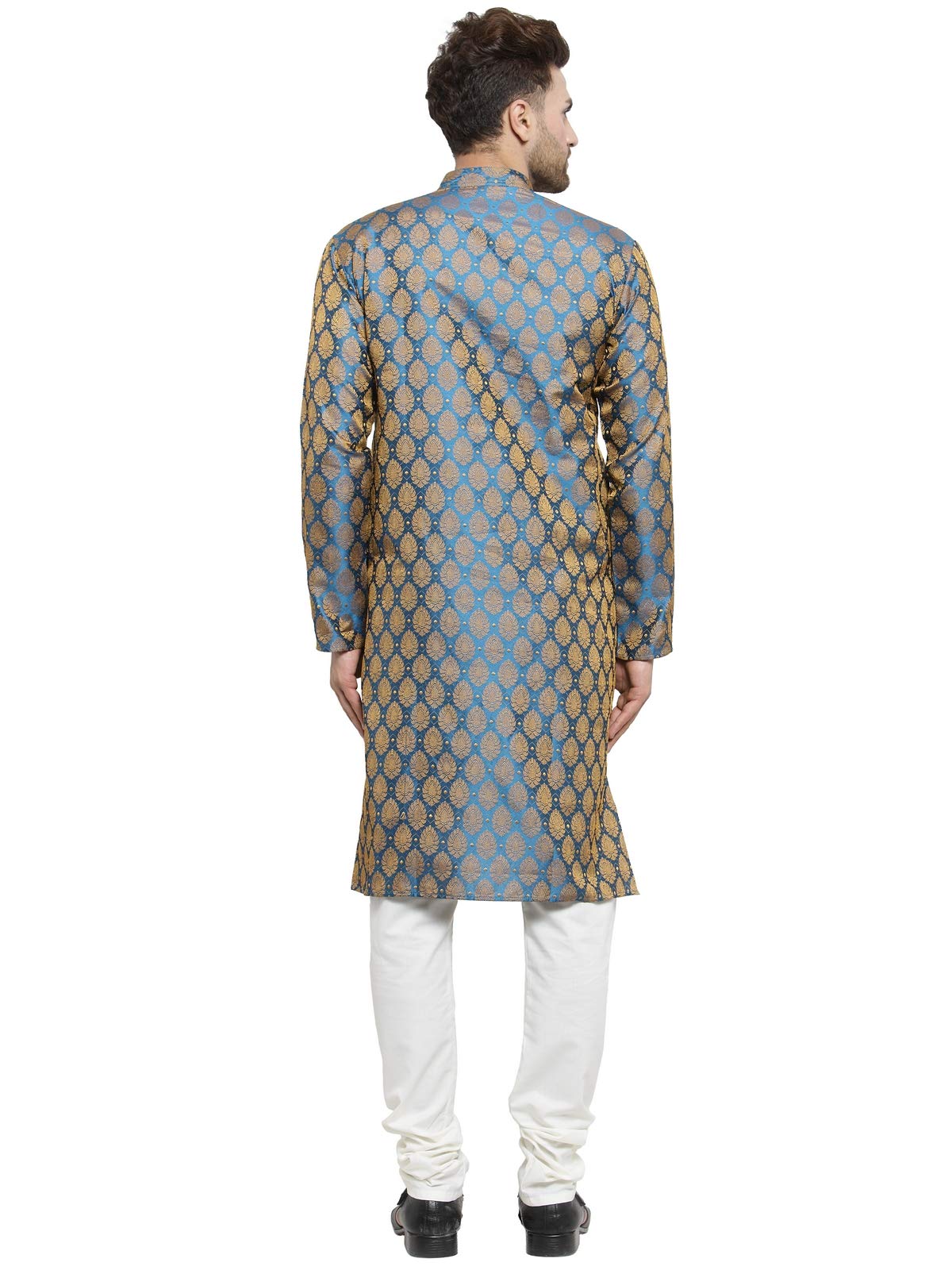 Jompers Men's Jacquard Silk Kurta and Pyjama(Blue,M)