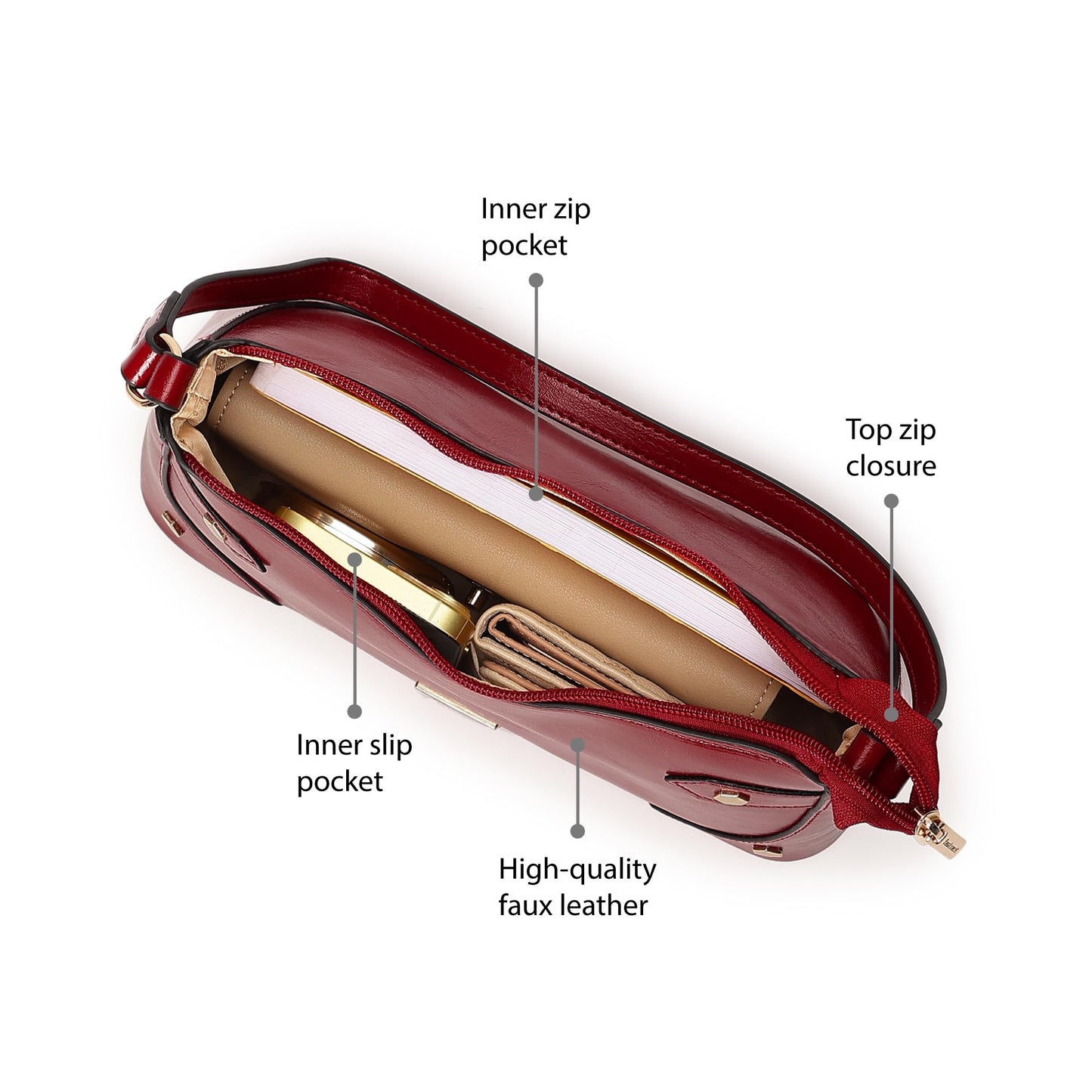 Fastrack Women's Stud Detail Shoulder Bag with Top Zip Closure | Trendy Stitching and Metal Stud Accents, Inner Zip and Slip Pockets | Comfortable Shoulder Strap | Trendy Women's Handbags