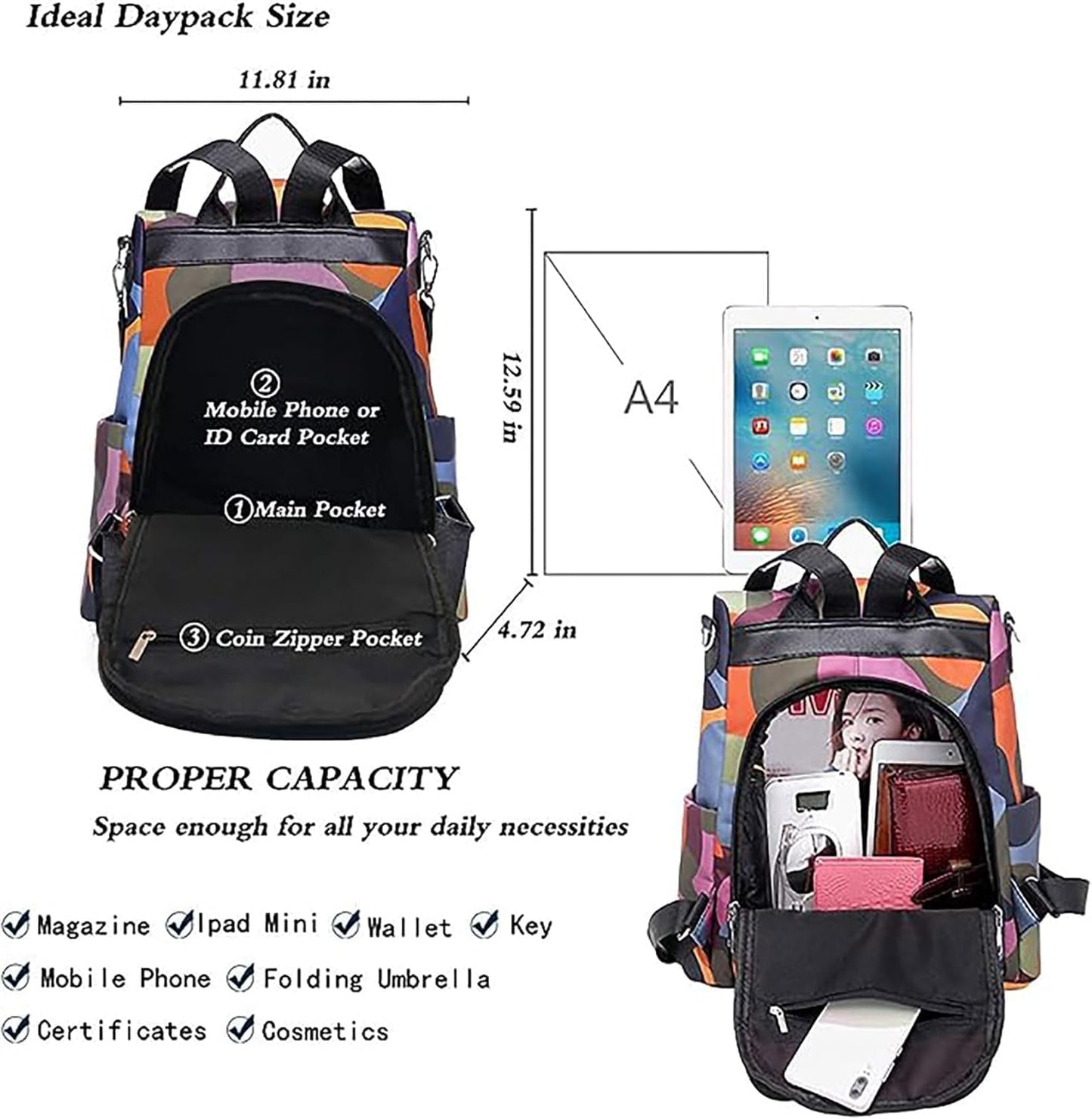 MOCA Womens Girls Backpack Anti-theft Handbag Ladies Shoulder Bag School Bag Stylish Casual Daypacks Lightweight Rucksack for Outdoor Travel School Campus Shopping Bag for women Girl (Pastel Mosaic)