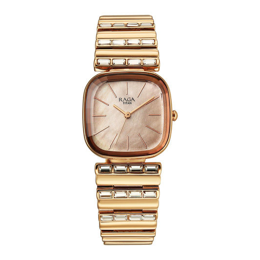 Titan Raga Glimmers Quartz Rose Gold Shaped Dial Women's Watch | Water Resistant Watch | Watches for Women Analog - 95339WM01F