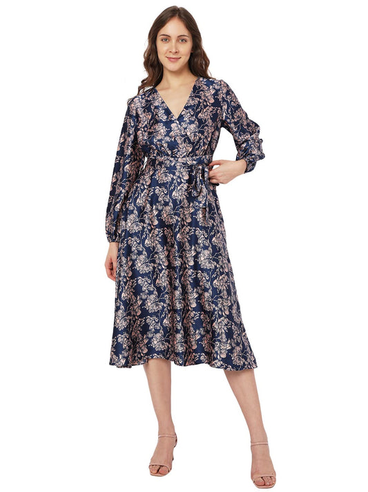 VERO MODA Women's Polyester Fit and Flare Mid-Thigh Length Dress (10313888-Navy Peony_Navy