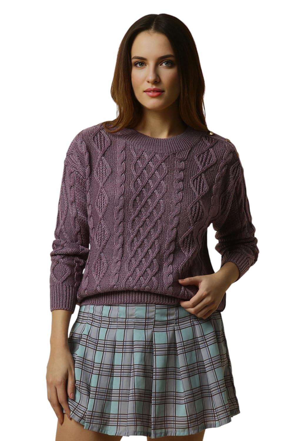 Allen Solly Women's Acrylic Blend Crew Neck Sweater (AHSWCRGPX63466_Purple