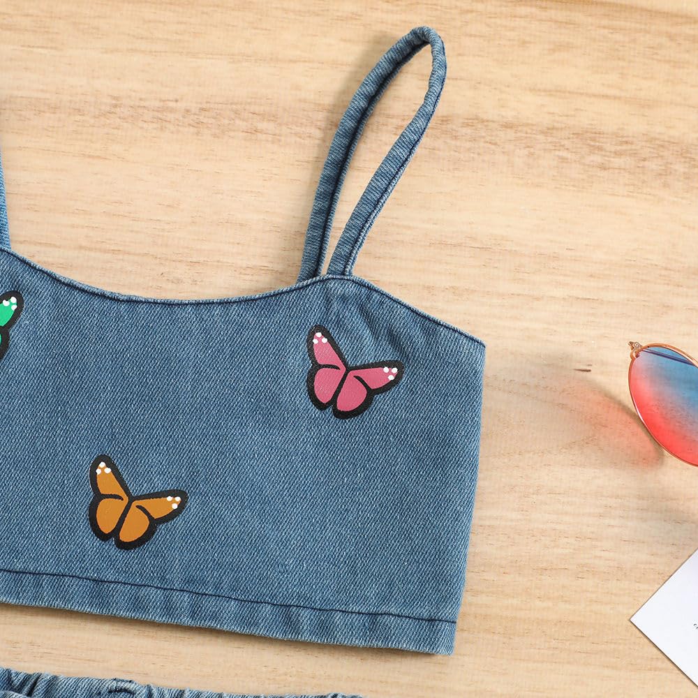 Hopscotch Girls Sleeveless Graphic Print Blue Color Jeans set (2-3 Years)