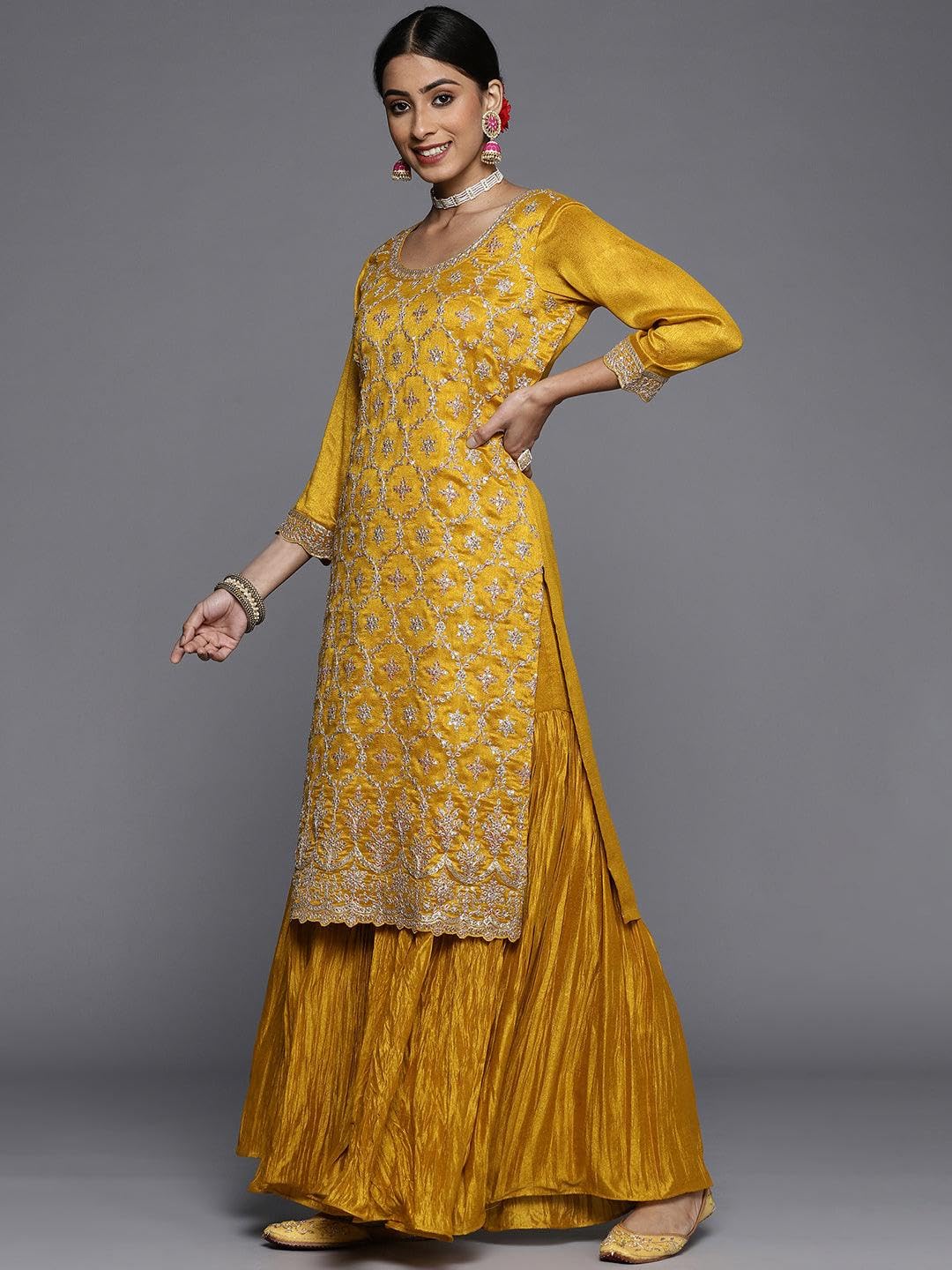 Libas Women's Silk Blend Kurta Sets (33592O_Mustard