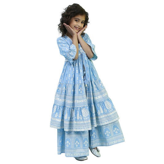 Biba Girl's Cotton Kurta, Bottom (KWFLPRT6425SS25POWBLU_Powder Blue