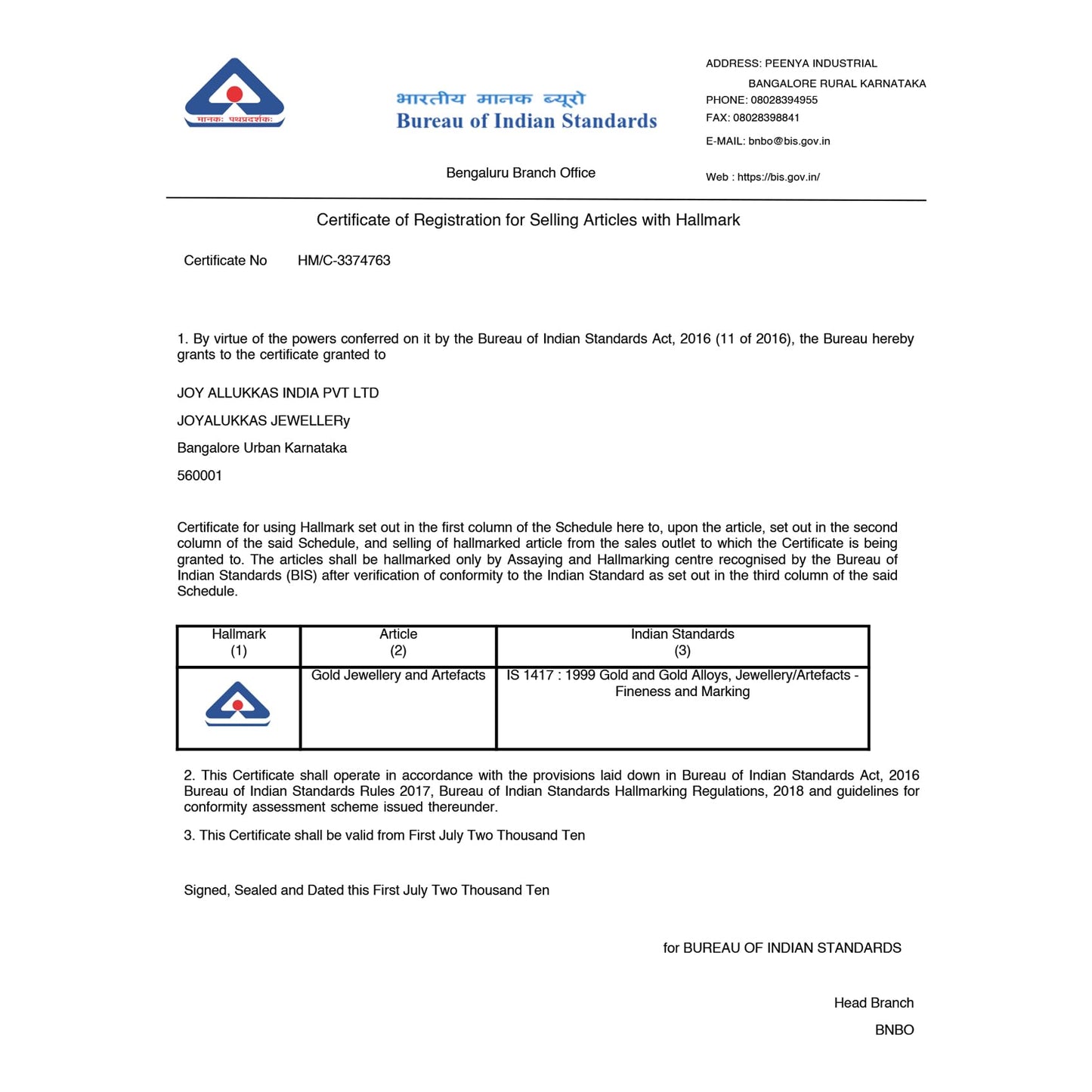 Joyalukkas 22KT Yellow Unisex Design Gold Bracelet