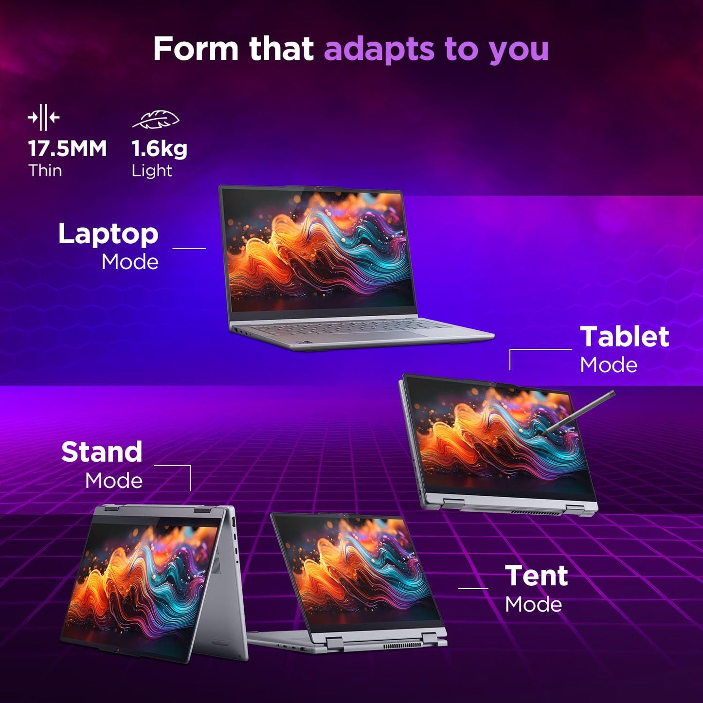 Lenovo IdeaPad 5 2-in-1 Intel Core Ultra 5 225H (16GB RAM/1TB SSD/14 (35.5cm)/WUXGA IPS/AI PC/Windows 11/Office Home 2024/Lenovo Digital Pen 2/1Yr ADP/Grey/1.6Kg), 83KR000HIN Convertible Laptop