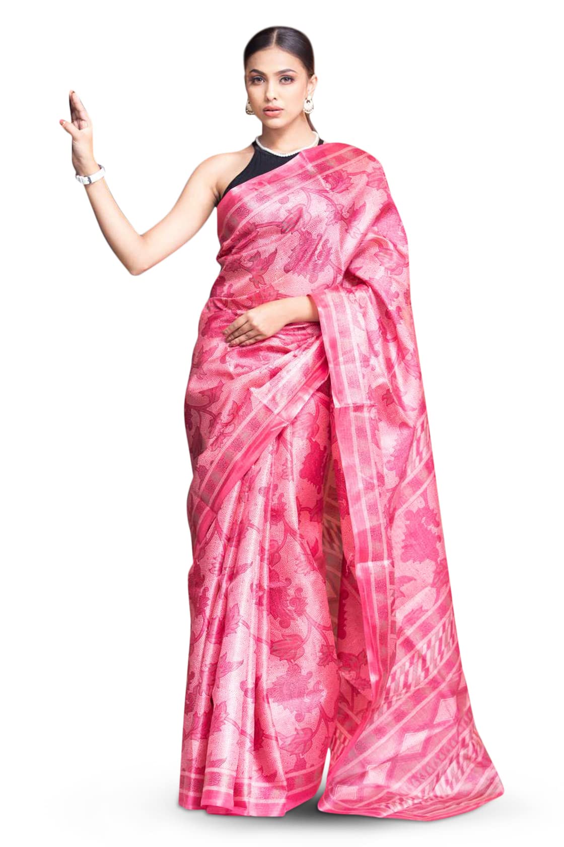 KARAGIRI Womens Digital Print Viscose Pink Saree With Blouse Piece