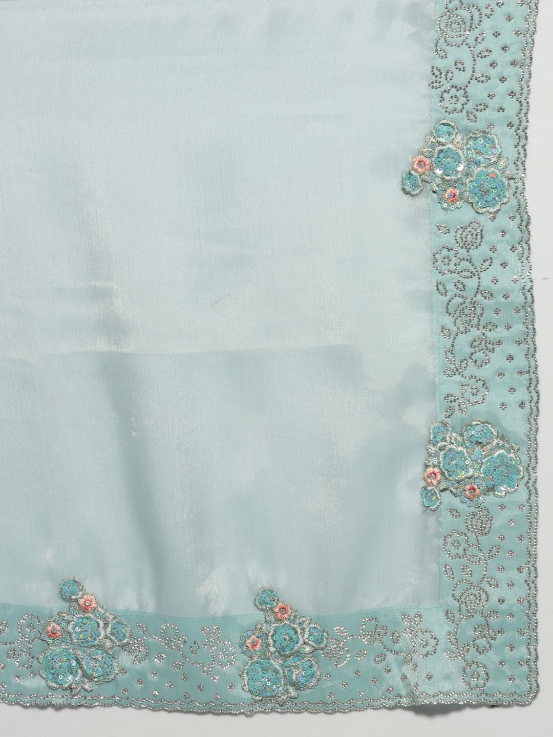SAREE MALL Women's Organza Solid Saree With Unstitched Blouse Piece(Teal blue_FF0MAHEK737G_MK)