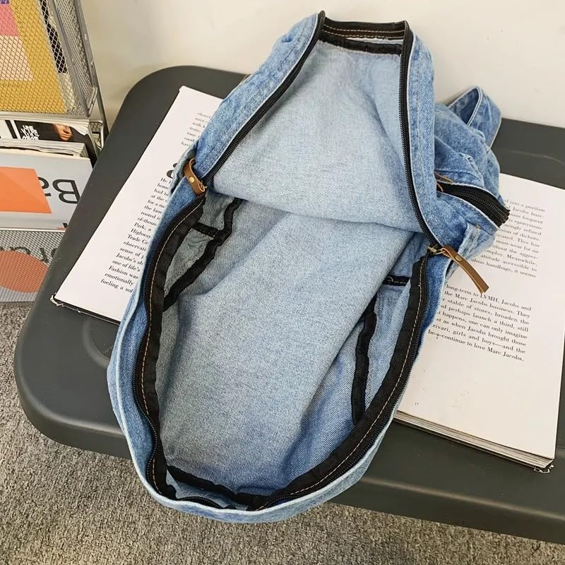 ZAINTO® Denim Backpack for Women | Vintage Light Blue Daypack | Eco-Friendly Premium Denim, Lightweight & Durable | Stylish College & Office Backpack with Multi Pockets for Daily Use (Lightblue)
