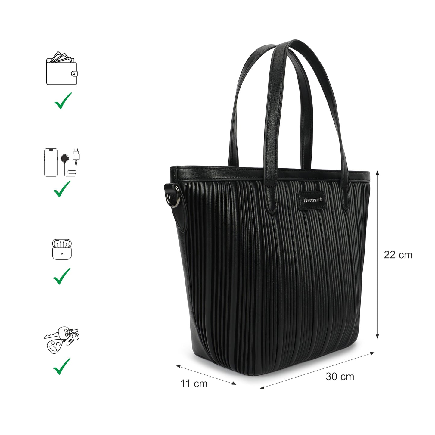 Fastrack BlackGroove Satchel | Women’s Faux-Leather Bucket Bag | Pleated Design, Gunmetal Hardware & Dual Carry Options