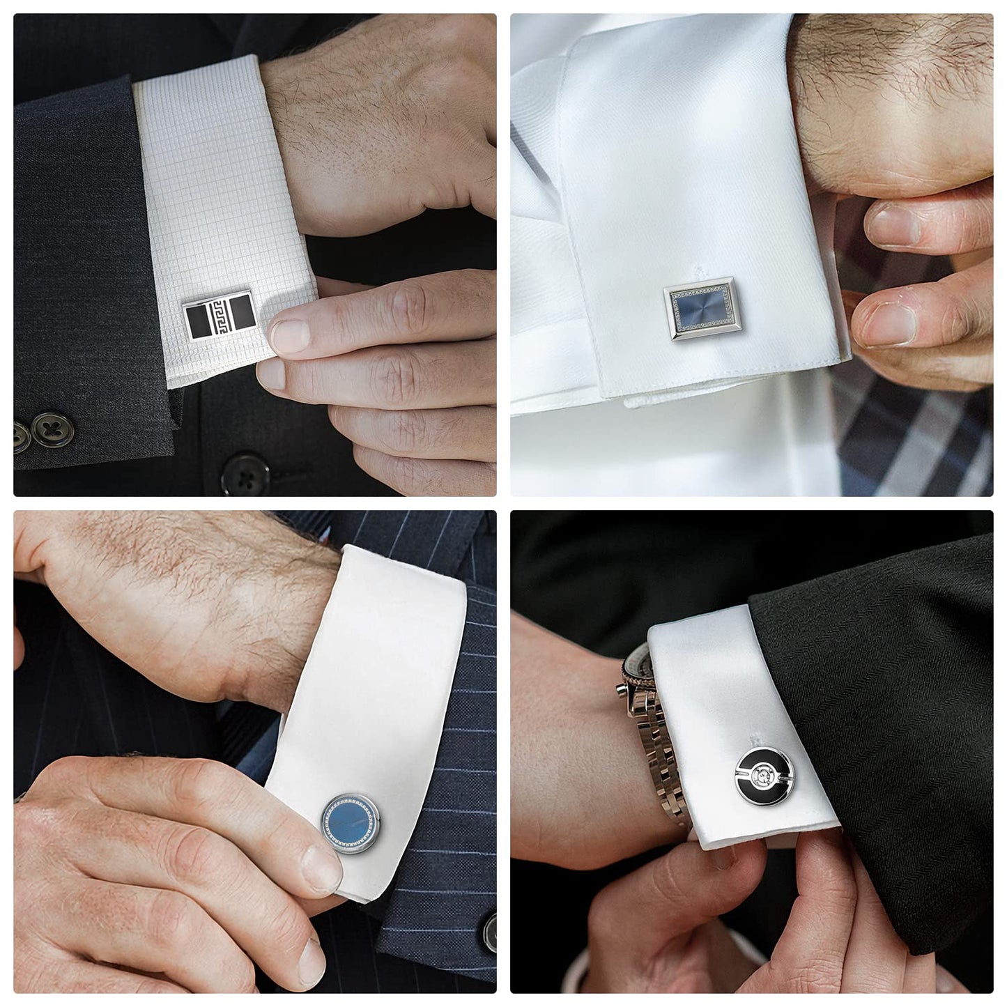 UJOY Mens Cufflinks Set 4 Pairs Formal Business Shirts Dress Buttons Cuff Link Box Packed T0204001, Metal, brass