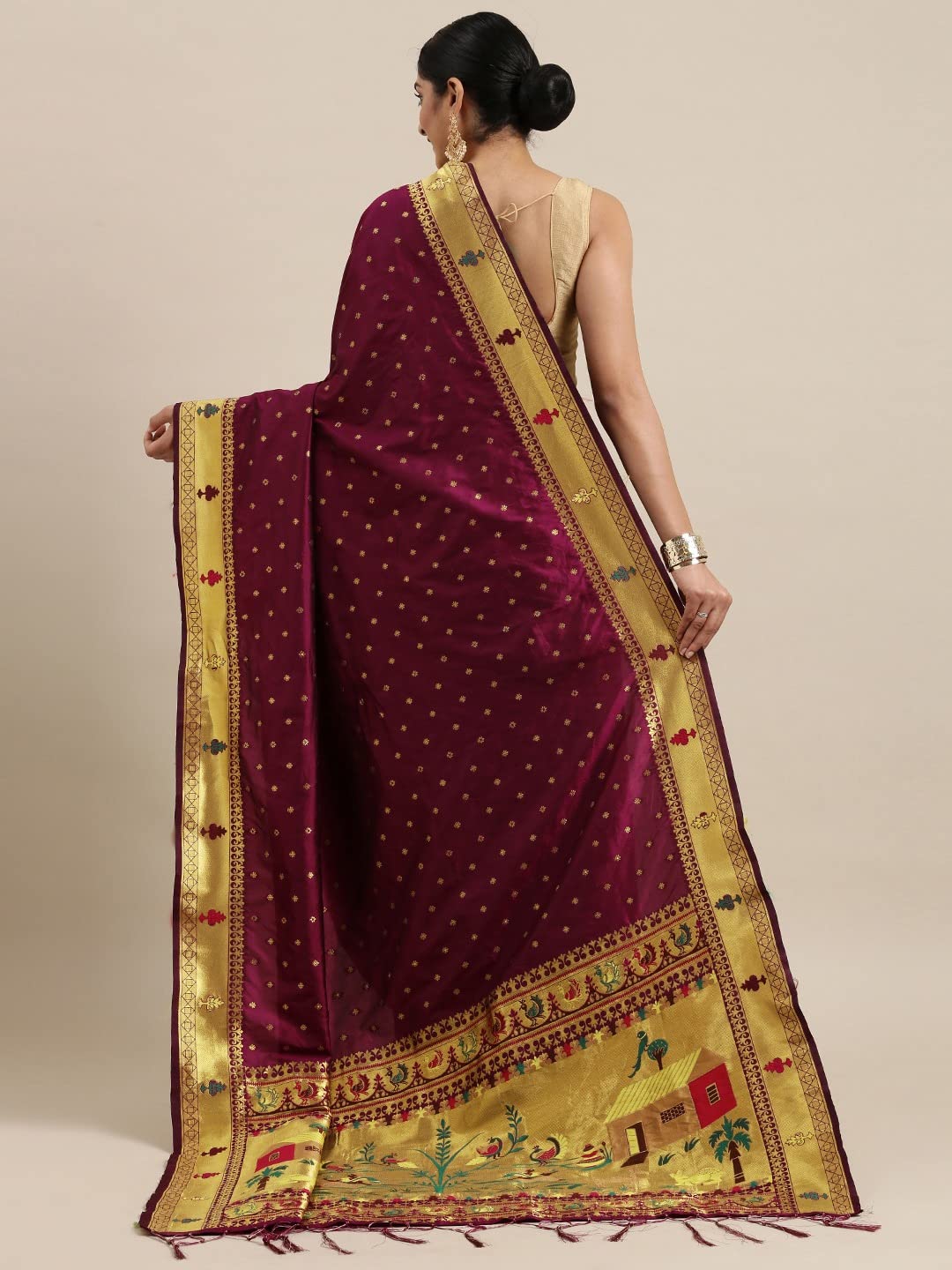 Pandadi Saree Women's Paithani Paithani Silk Saree With Blouse Piece (332PS4_Purple)