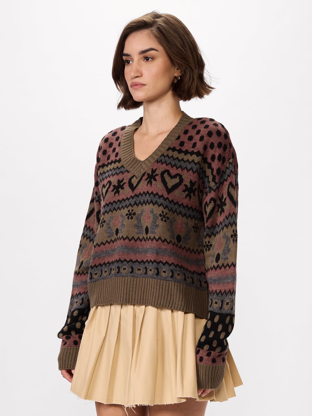 The Souled Store Auburn Oversized V Neck Women Knitted Sweater