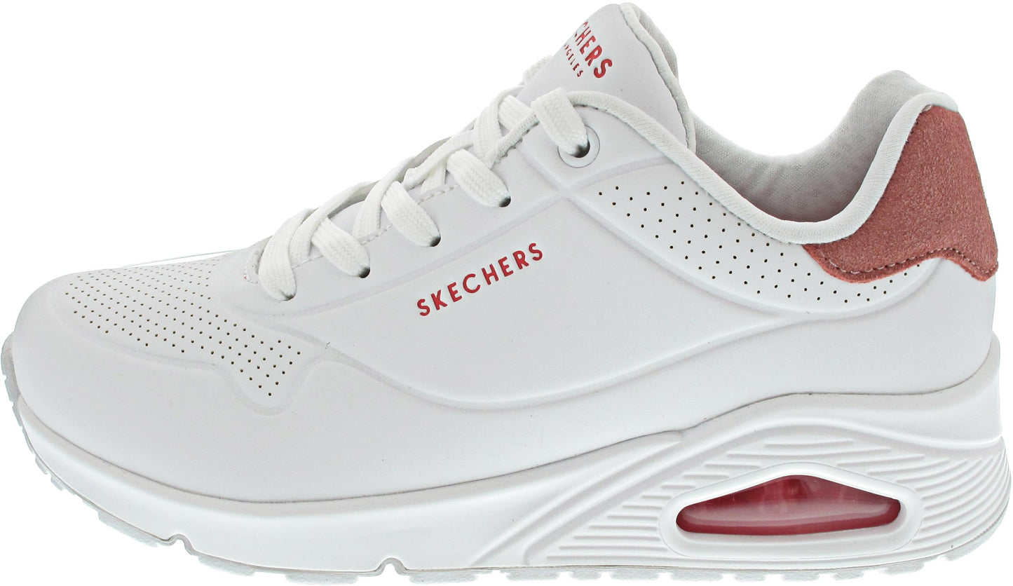 Skechers Womens UNO - POP Back White Hot Coral Casual Sneakers