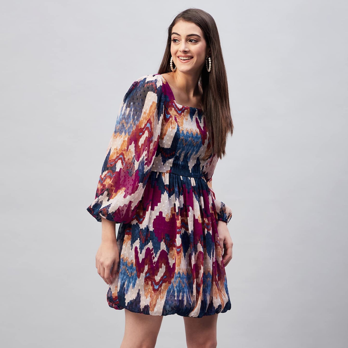 Carlton London Women's Chiffon Fit and Flare Above The Knee Dress (CL656A_Multi_XS) Multicolour