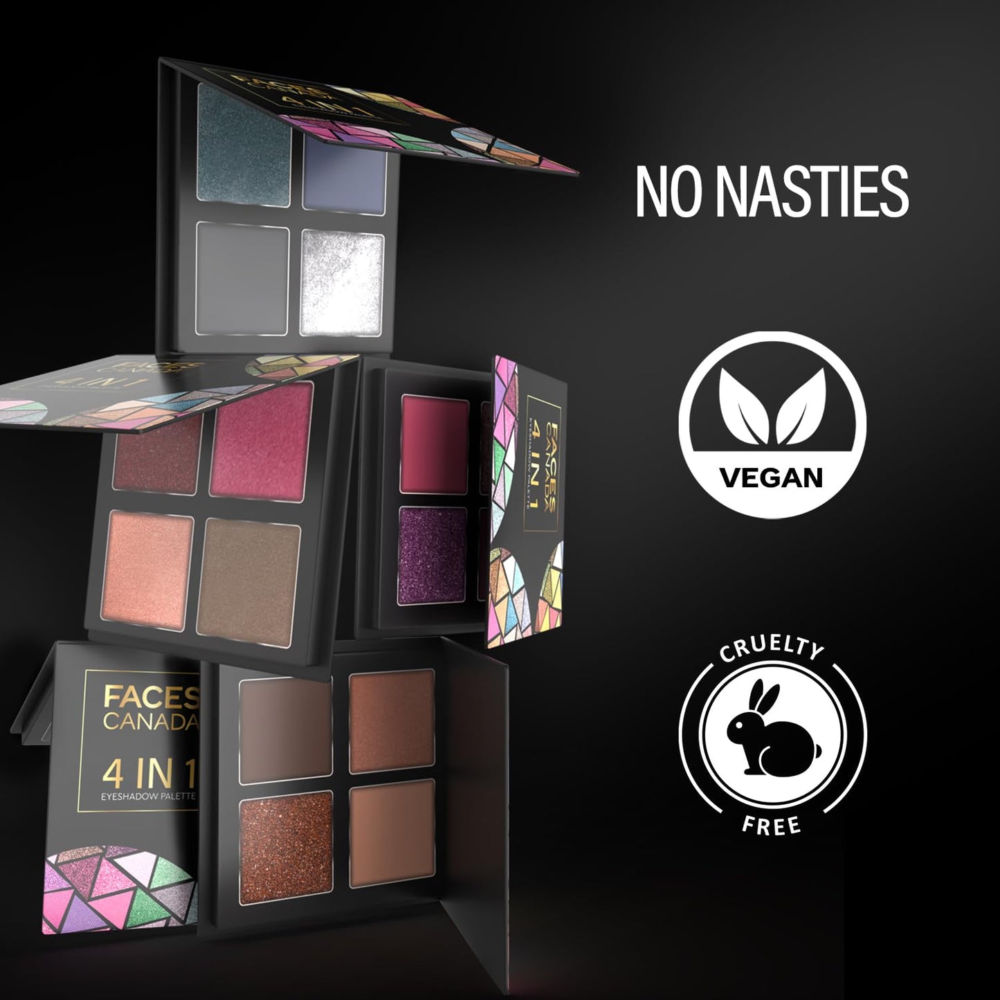 FACESCANADA 4 In 1 Quad Eyeshadow Palette Powder- Moody Moon 06, 4.8G|Satin,Shimmery & Matte Shades|Eye Shadow Quartet|Intense Pigment|Long Lasting|Vitamin E Enriched|Vegan, Multicolor