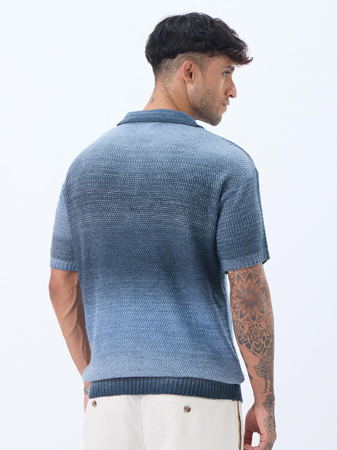 The Souled Store: Everyday Polo: Slate Men and Boys Short Sleeve Spread Collar Slate Gradient All-Over Acrylic Regular Fit Breathable Knit Texture Lightweight Polos