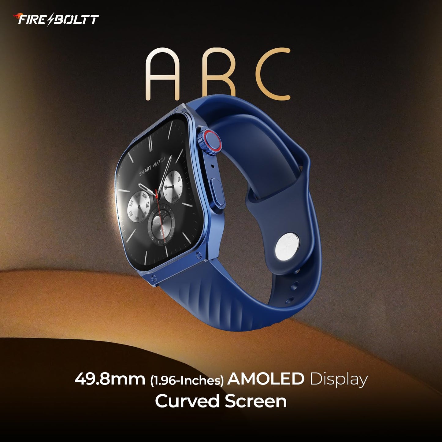 Fire-Boltt ARC 49.8mm (1.96 inch) AMOLED Always On Curved Display Smart Watch, Bluetooth Calling, Wireless Charging, 100+ Sports Modes, Water-Resistant 100+ Cloud Watch Faces (Midnight Blue)