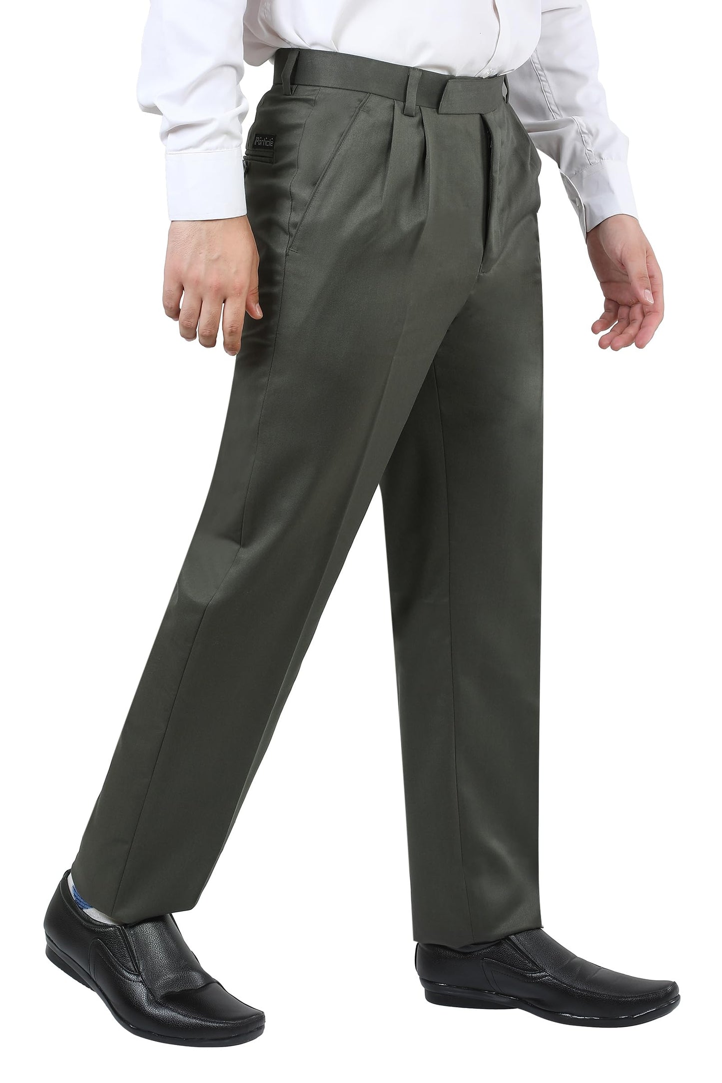 Particle Men's Double Pleated Cotton Blend Trousers | Textured Cross-Hatch Twill Formal Pants | Classic Fit for Office & Business, Olive Green, 32