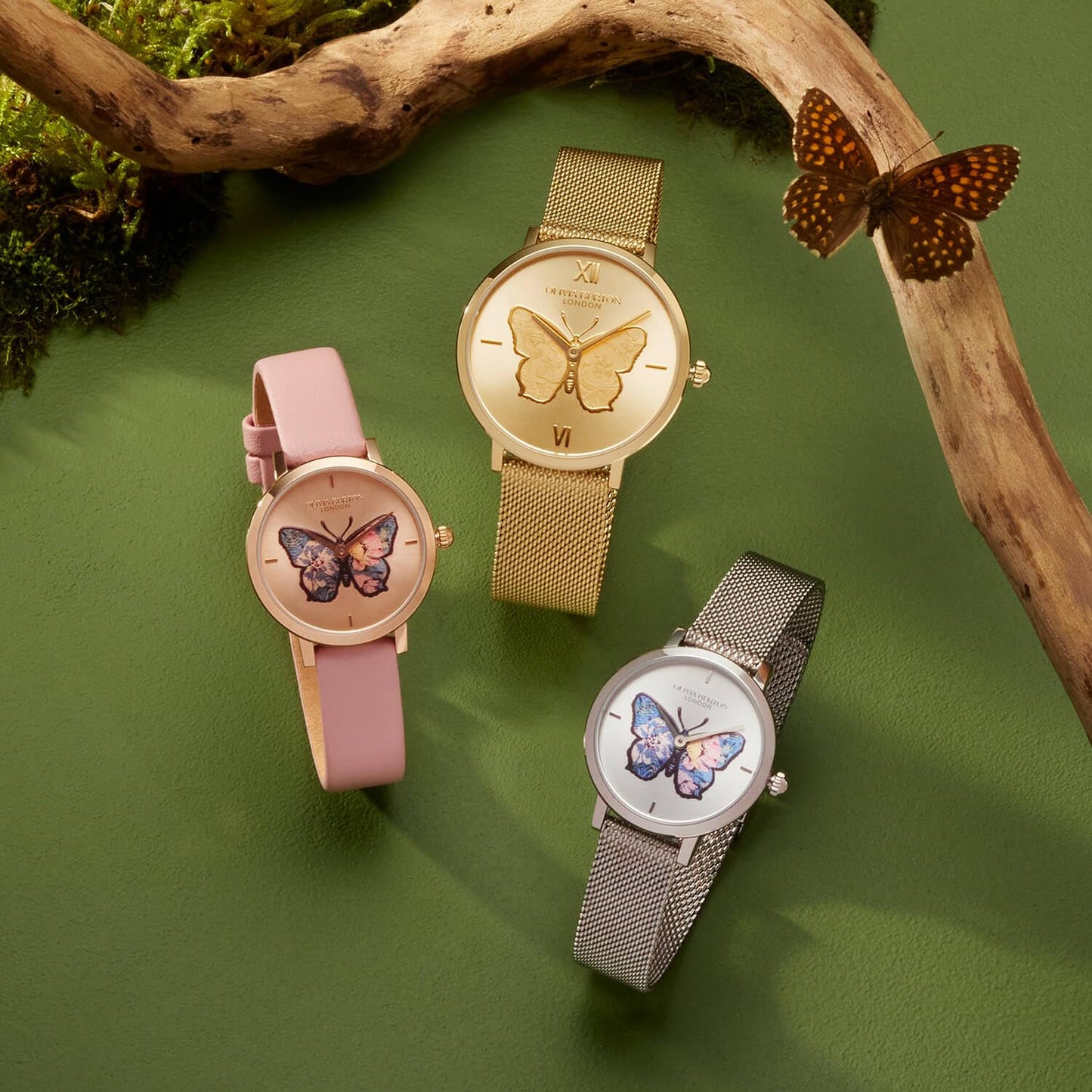 Olivia Burton Signature Butterfly Qtz Basic Light Gold Round Dial Women's Watch|Ionic Plated Thin Gold Steel Material|Gold Color Band - 24000147