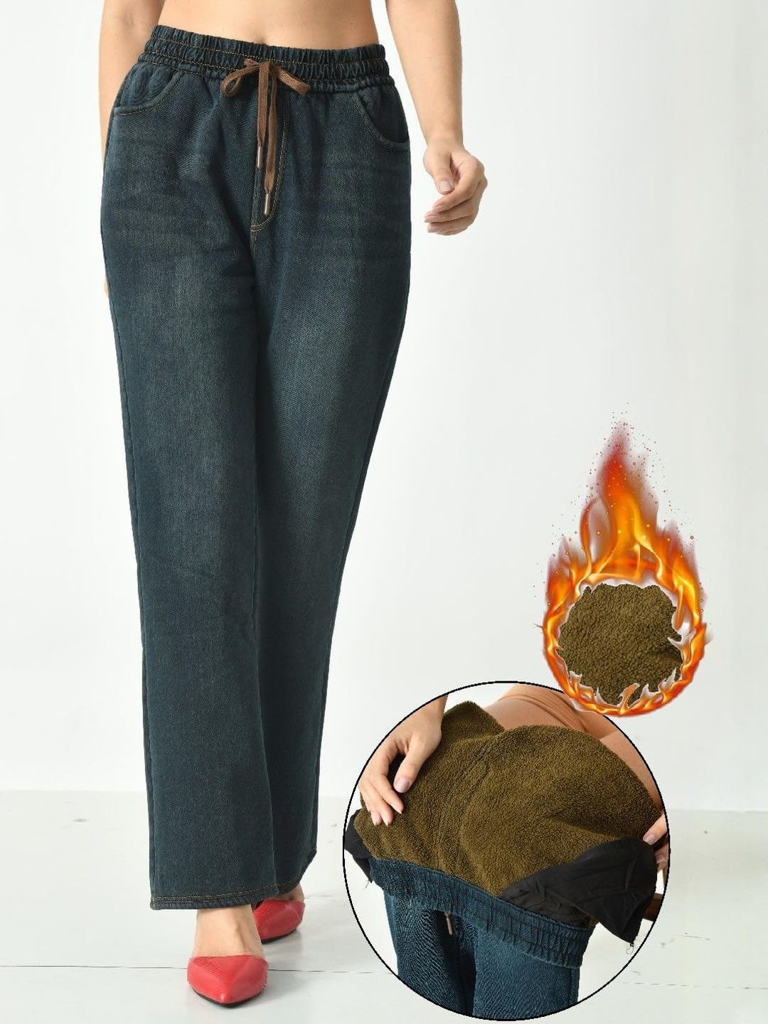 ogimi - ohh Give me Women Fleece Lined Jeans Winter Warm Denim Legging Fur Thermal Pant (in, Alpha, XL, Regular, Blue)