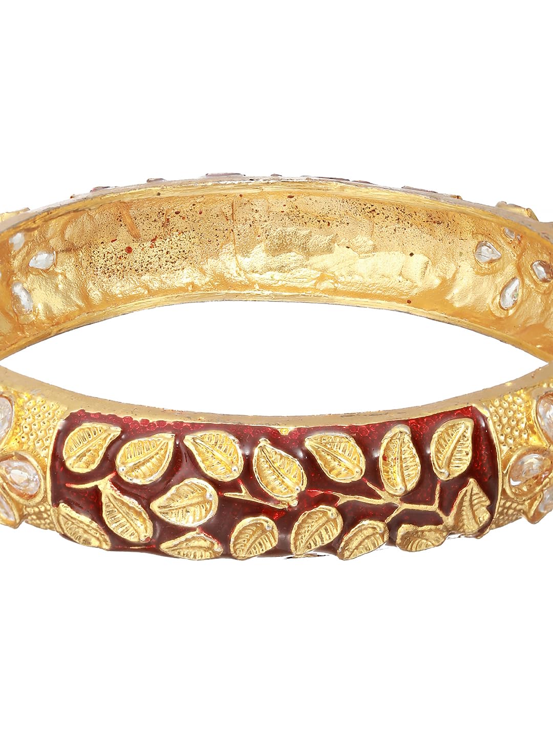 Priyaasi Red & Green Studded Leaf Meenakari Gold-Plated Bangle Set of 2 for Women