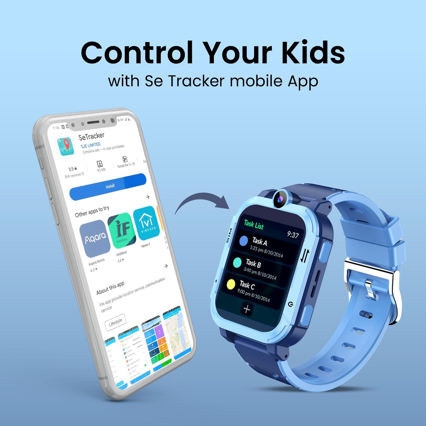 PunnkFunnk Newly Launched Safeguard 5G/4G Kids Smart Watch with SIM Calling, GPS Tracker, Video Call, SOS Alerts, Face Unlock, Games, IP67, 800mAh Battery, Voice Chat, Live Location(Blue)