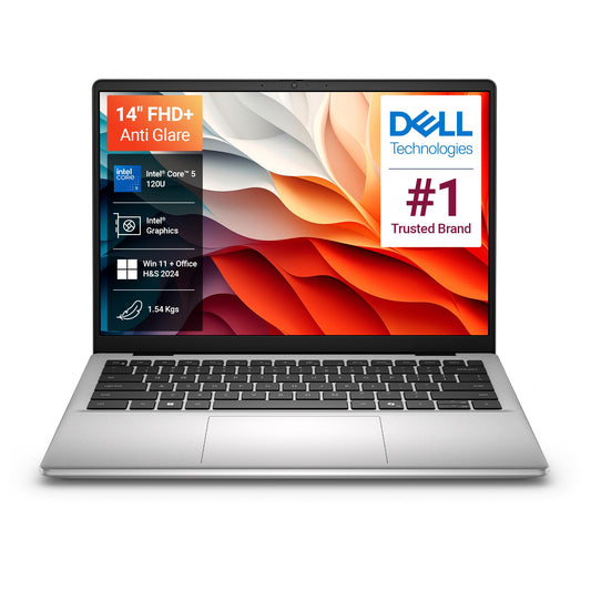 Dell 14, Intel 14th Generation Core 5, 16 GB:DDR4 RAM, 512GB, 2K 14"/35.56 300 Nits Non-Touch Display, Backlit Keyboard + FPR, Win 11, Office H&S 2024, Platinum Silver, 1.54Kg Thin & Light Laptop