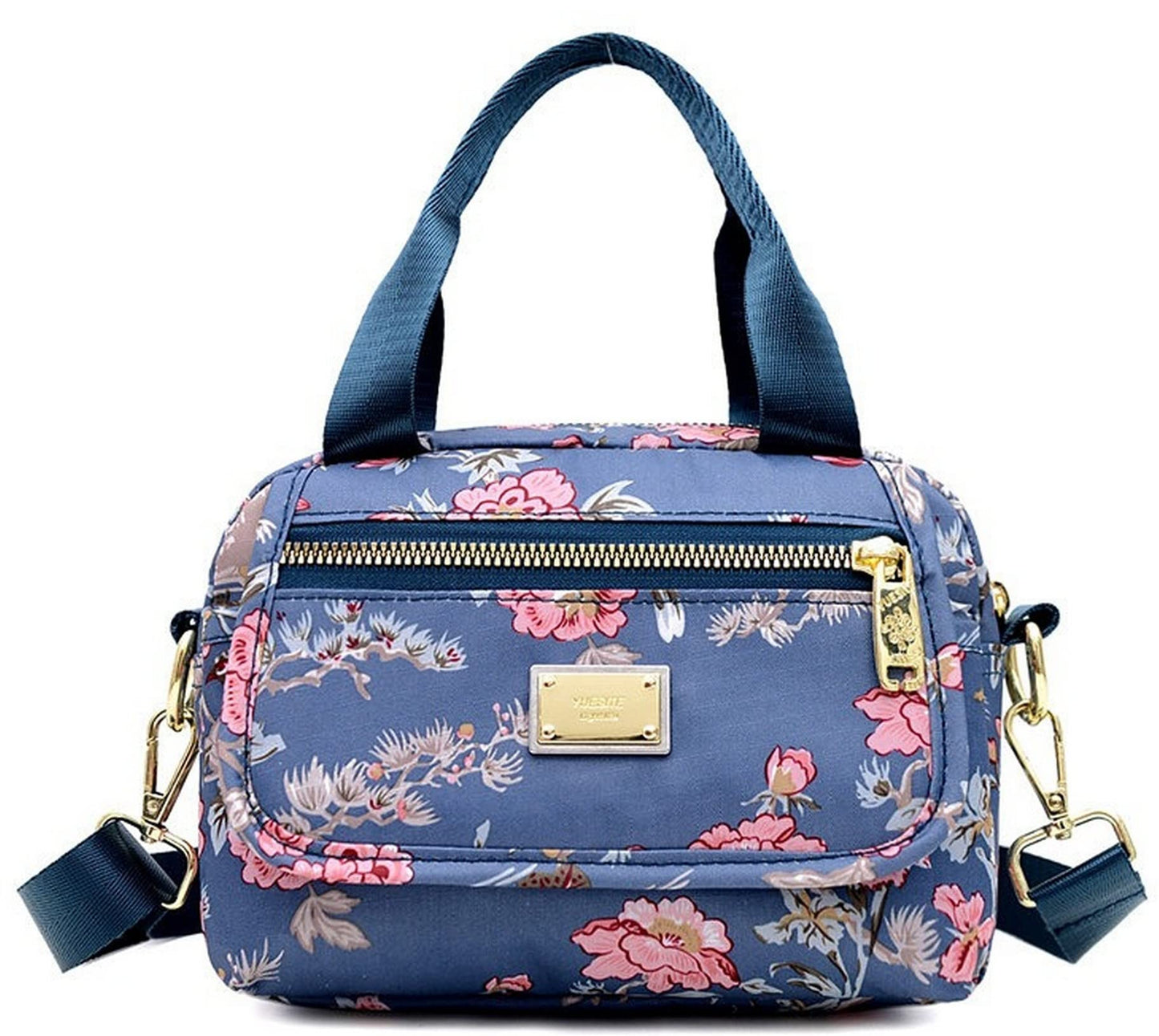 Diva Dale Multi-Compartments Nylon Water-Resistant Lightweight Designer Pattern Spacious Durable Travel Crossbody Sling Bag For Women And Girls (Grey Flower)