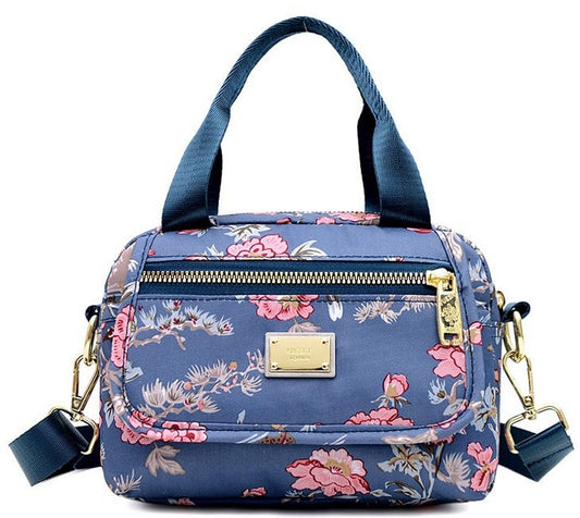 Diva Dale Multi-Compartments Nylon Water-Resistant Lightweight Designer Pattern Spacious Durable Travel Crossbody Sling Bag For Women And Girls (Grey Flower)