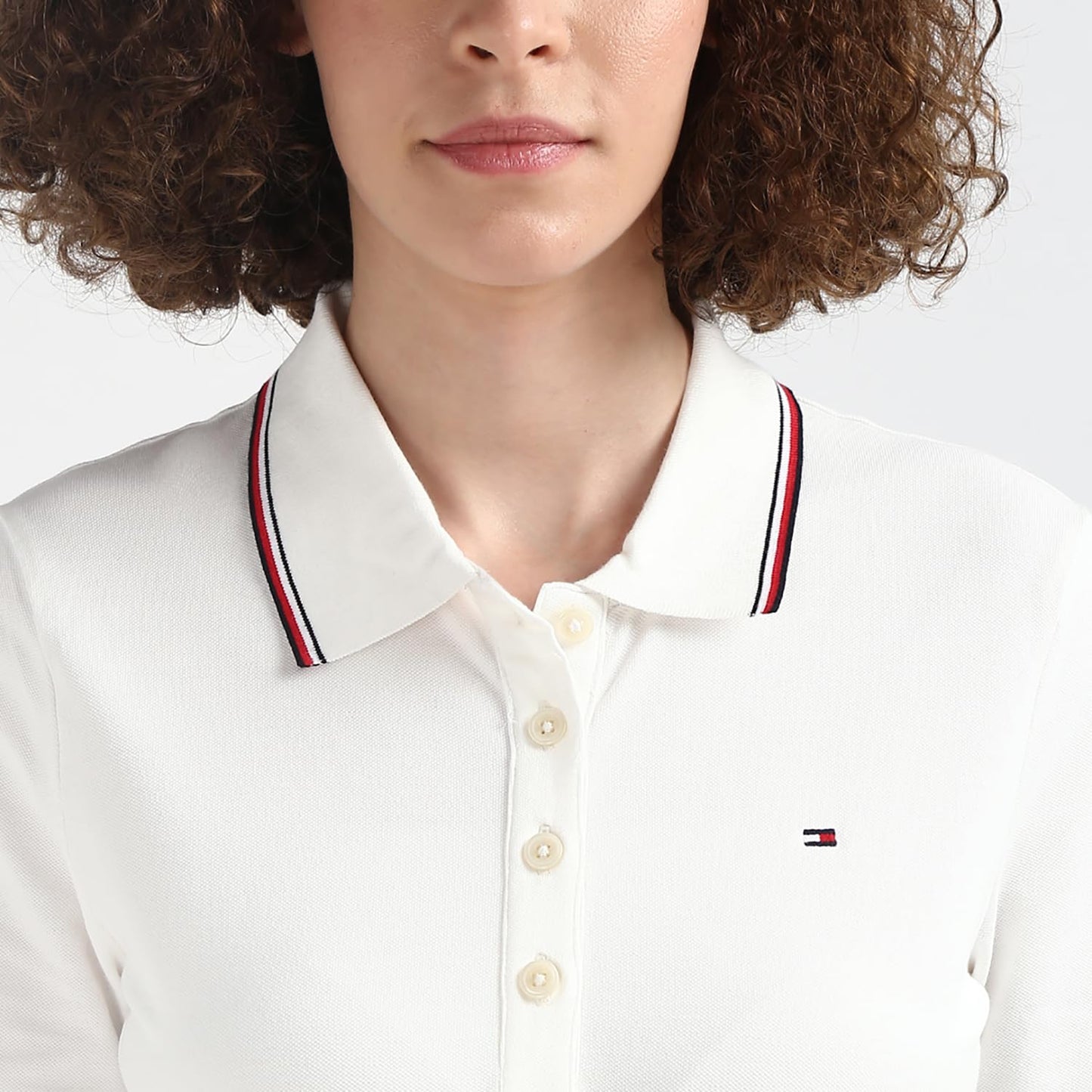 Tommy Hilfiger White Solid Polo Collar Half Sleeve Polo T-Shirt