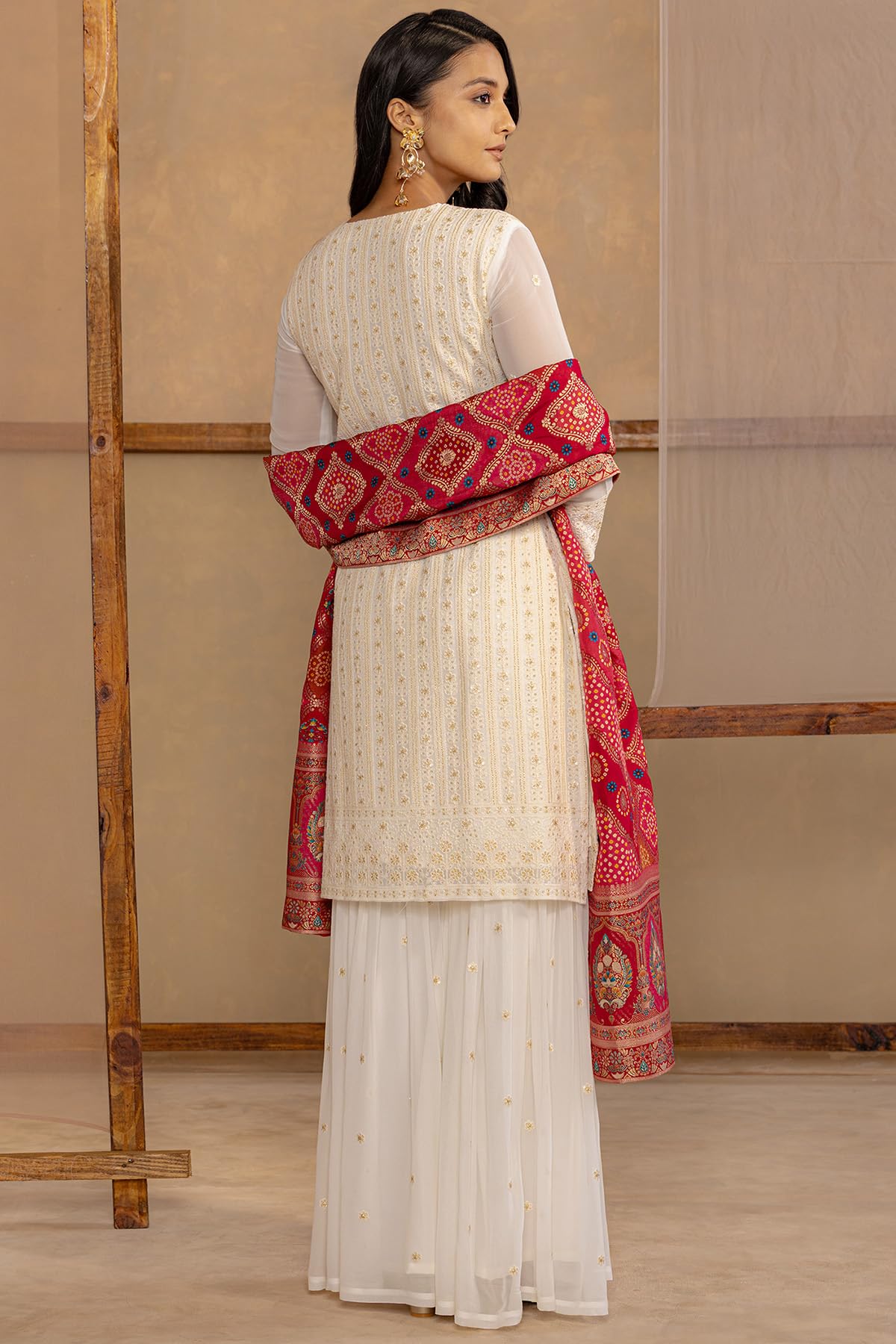 Soch Womens Off White Georgette Embroidered Suit Set With Beads And With Stones
