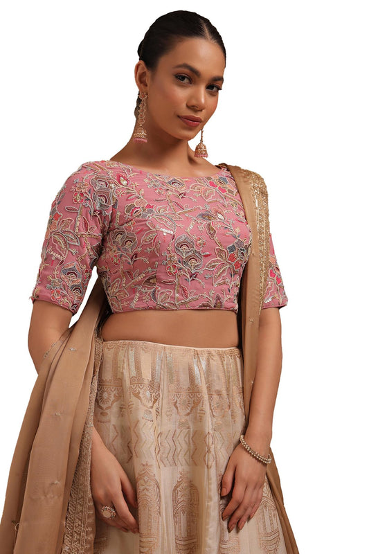 Soch Womens Onion Pink Georgette Embroidered Padded Blouse with Sequins