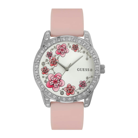 GUESS Silicone Analog Silver Dial Women's Watch-U1399L1M, Band_Pink