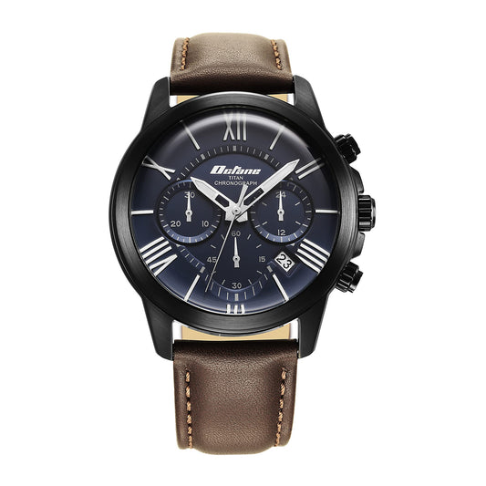 Titan Quartz Chronograph Blue Dial Leather Strap Watch for Men-90152NL01