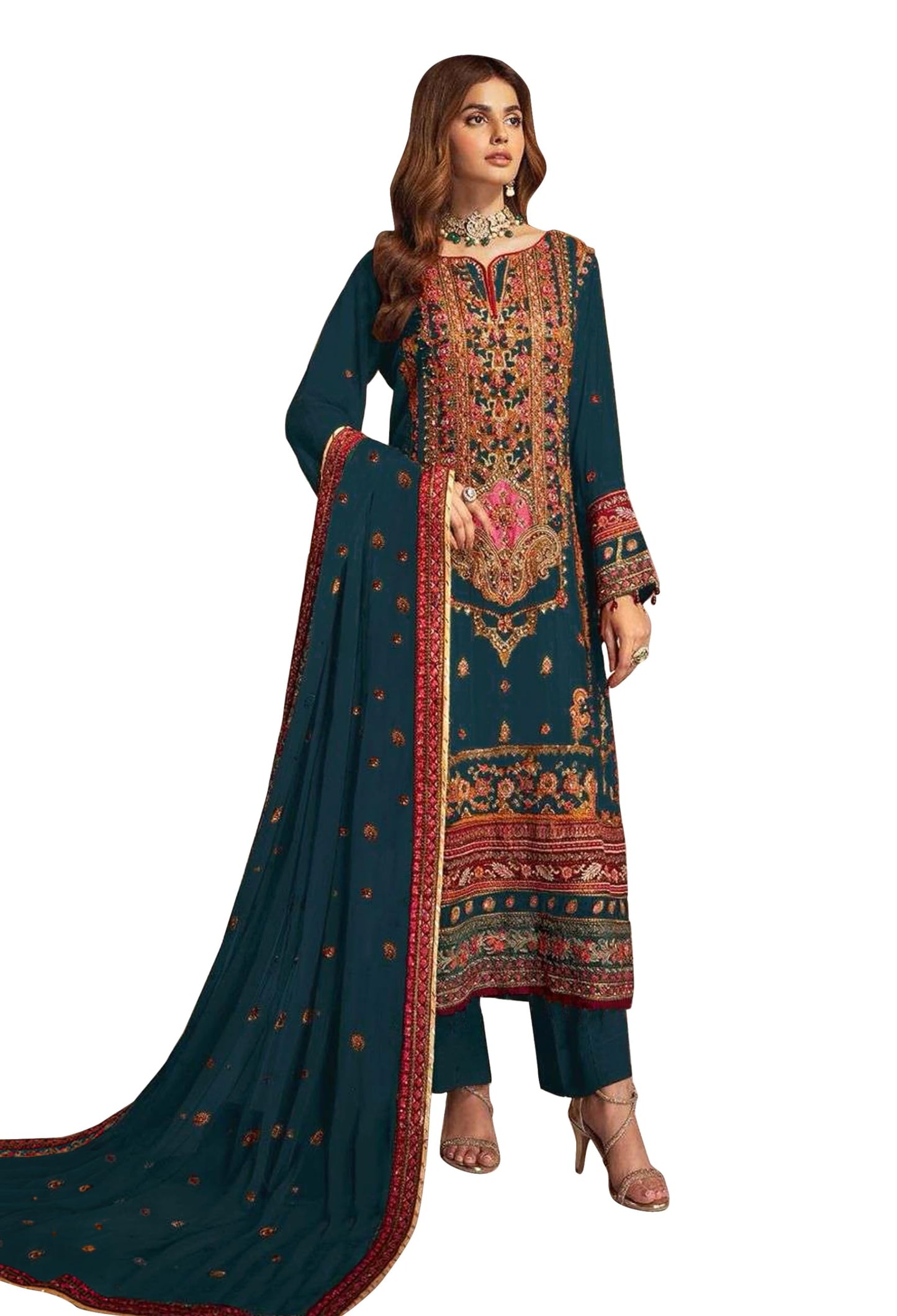 RUDRAPRAYAG Chinon and santoon floor length sharara for women | gown for women semi-stitched | anarkali Shrara dress | gown in Clothing & Accessories