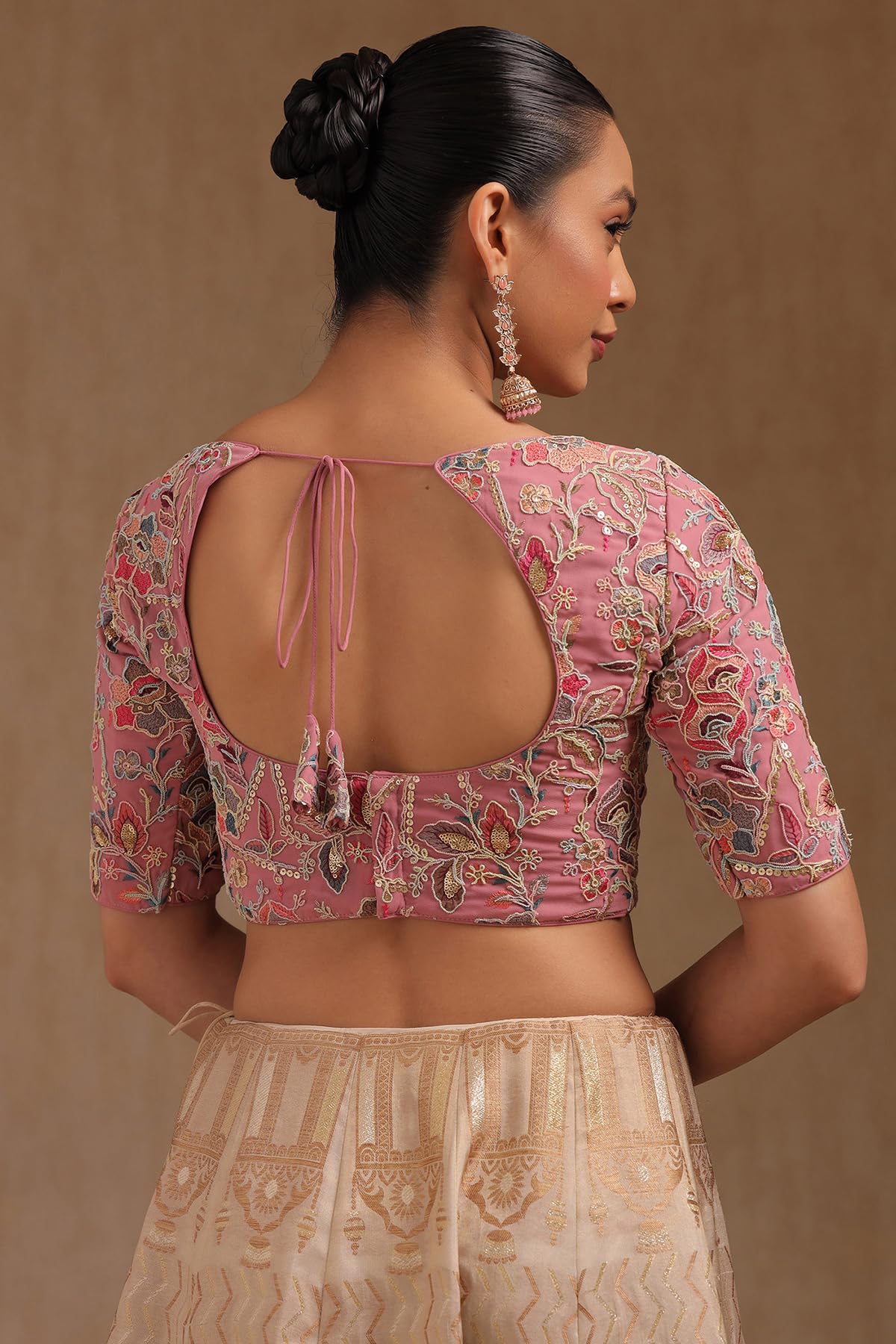 Soch Womens Onion Pink Georgette Embroidered Padded Blouse with Sequins