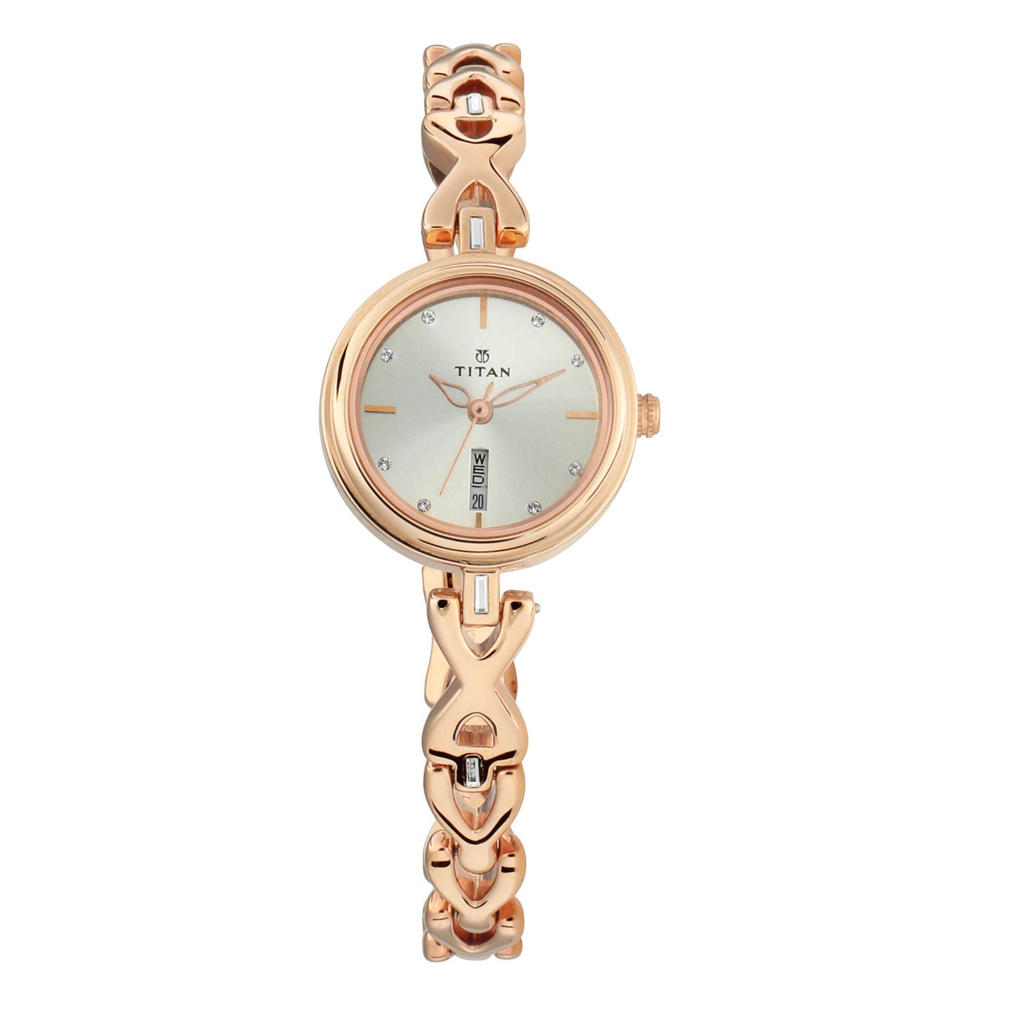 Titan Quartz Analog with Day and Date Silver Dial Metal Strap Watch for Women-NS2601WM01/NT2601WM01