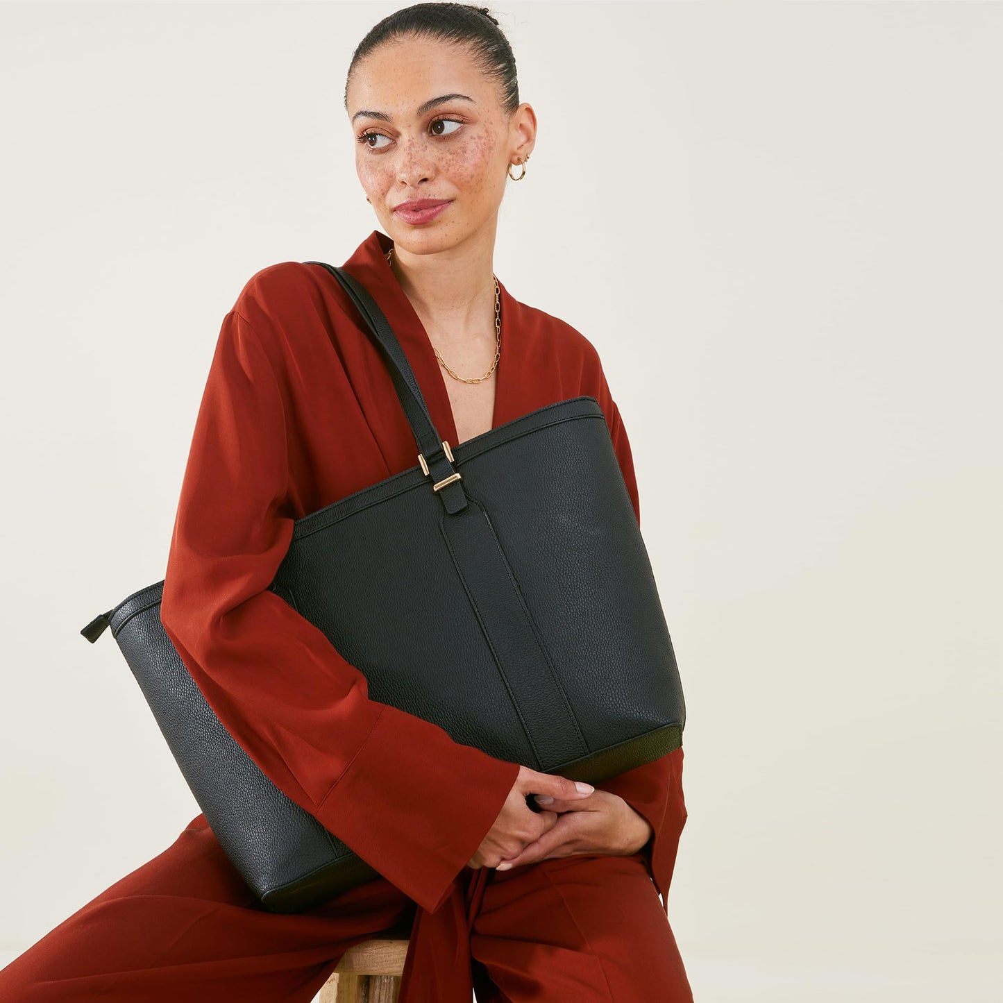 Accessorize London Women's Black Large Structured Laptop Tote for office use | Bags for women | Ladies Purse Handbag| Tote Bags for Women For Office Use, Work