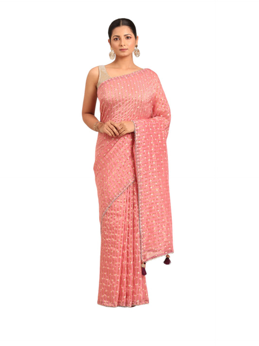 MOHEY Women's Art Silk Zari Weave Saree (Pink)
